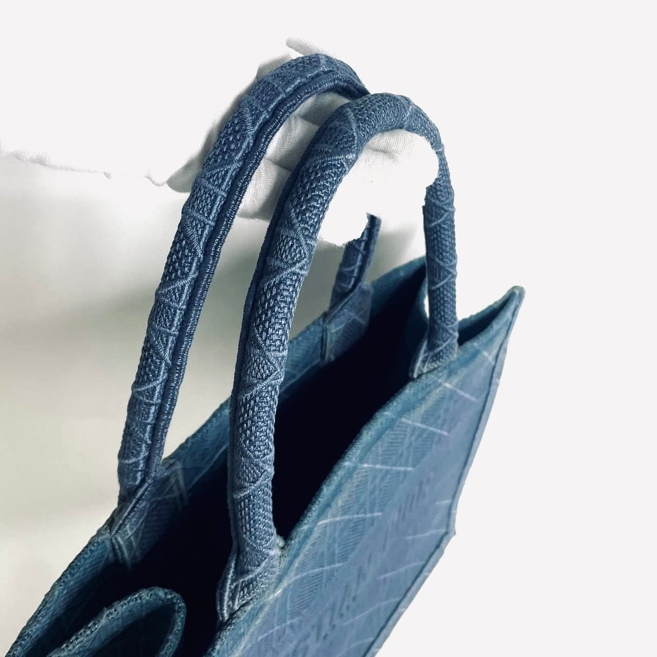 Christian Dior CD Blue Cannage Quilted Embroidery Monogram Logo Medium Book Tote Bag