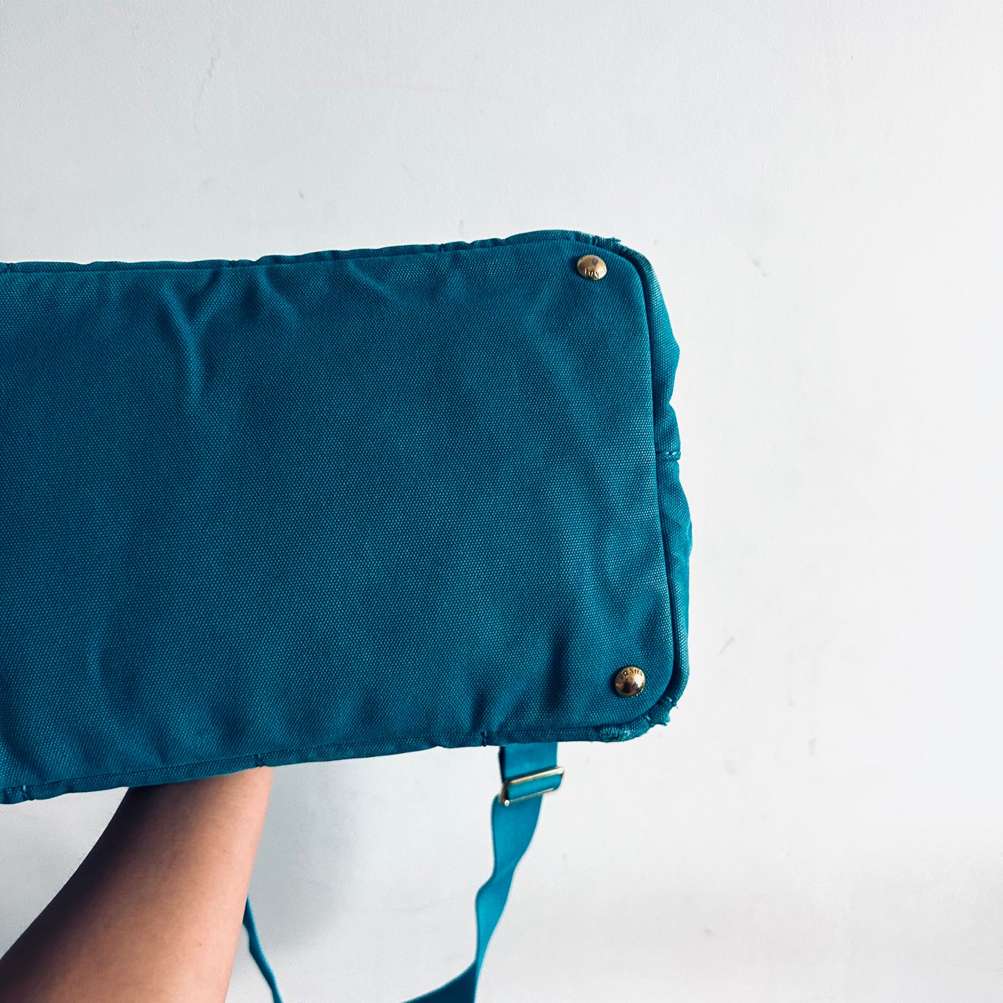 Prada Canapa Teal Blue GHW Classic Logo 2-Way Structured Shopper Shoulder Sling Tote Bag