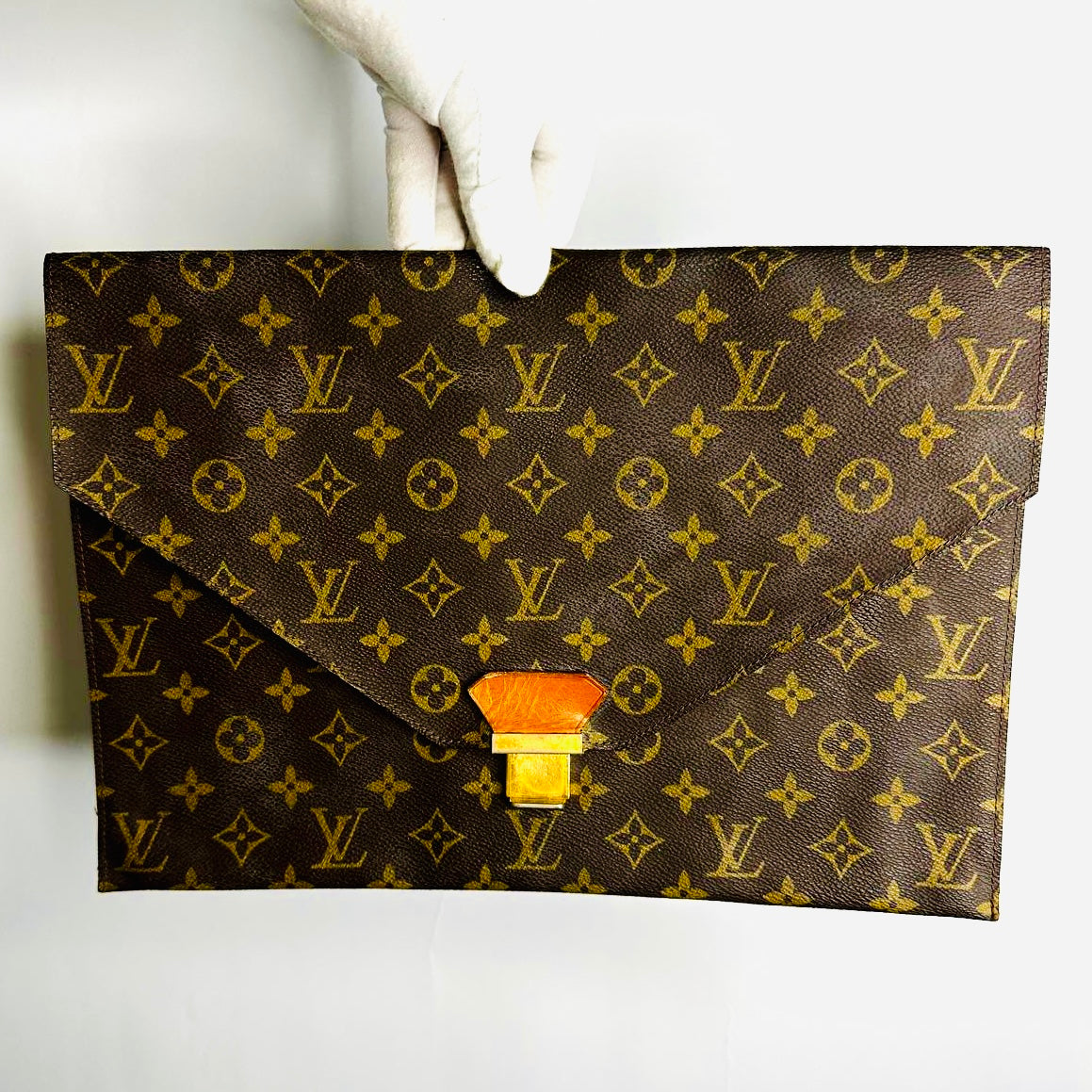 Louis Vuitton LV Poche Document Monogram Logo Flap Flat Pouch Case Clutch
