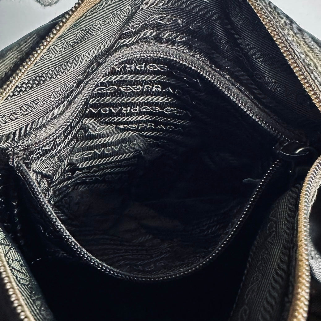 Prada Dark Brown Tessuto Monogram Logo Flap Shoulder Sling Bag