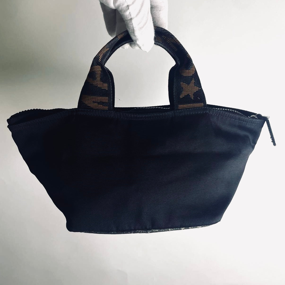 Fendi Roma Black Zucca FF Monogram Logo Bucket Small Shopper Packable Zip Tote Bag