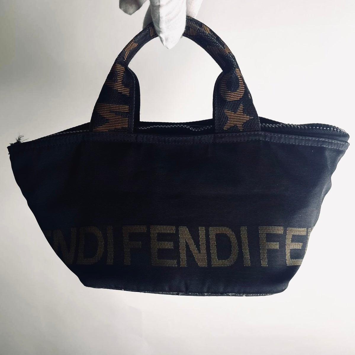 Fendi Roma Black Zucca FF Monogram Logo Bucket Small Shopper Packable Zip Tote Bag