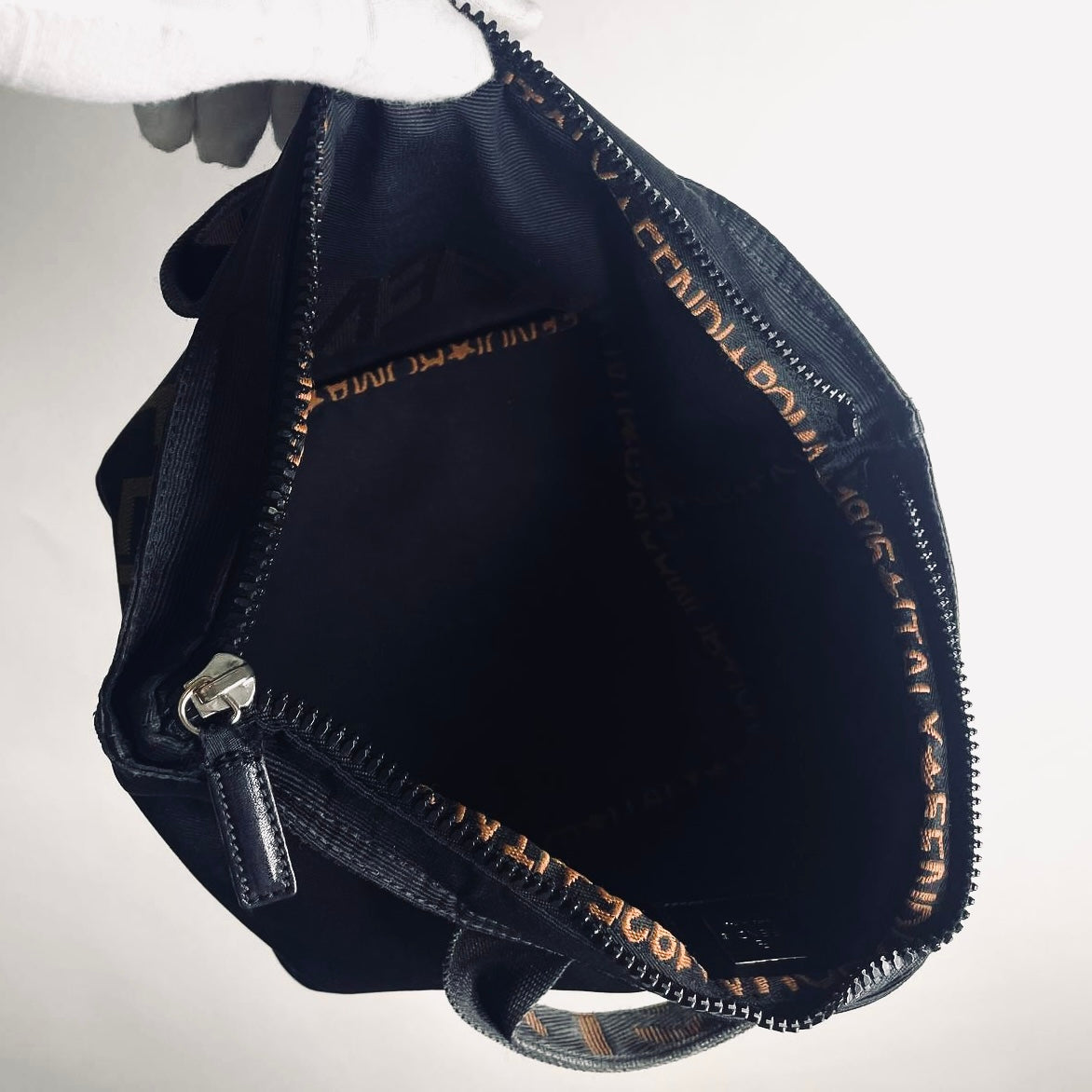 Fendi Roma Black Zucca FF Monogram Logo Bucket Small Shopper Packable Zip Tote Bag