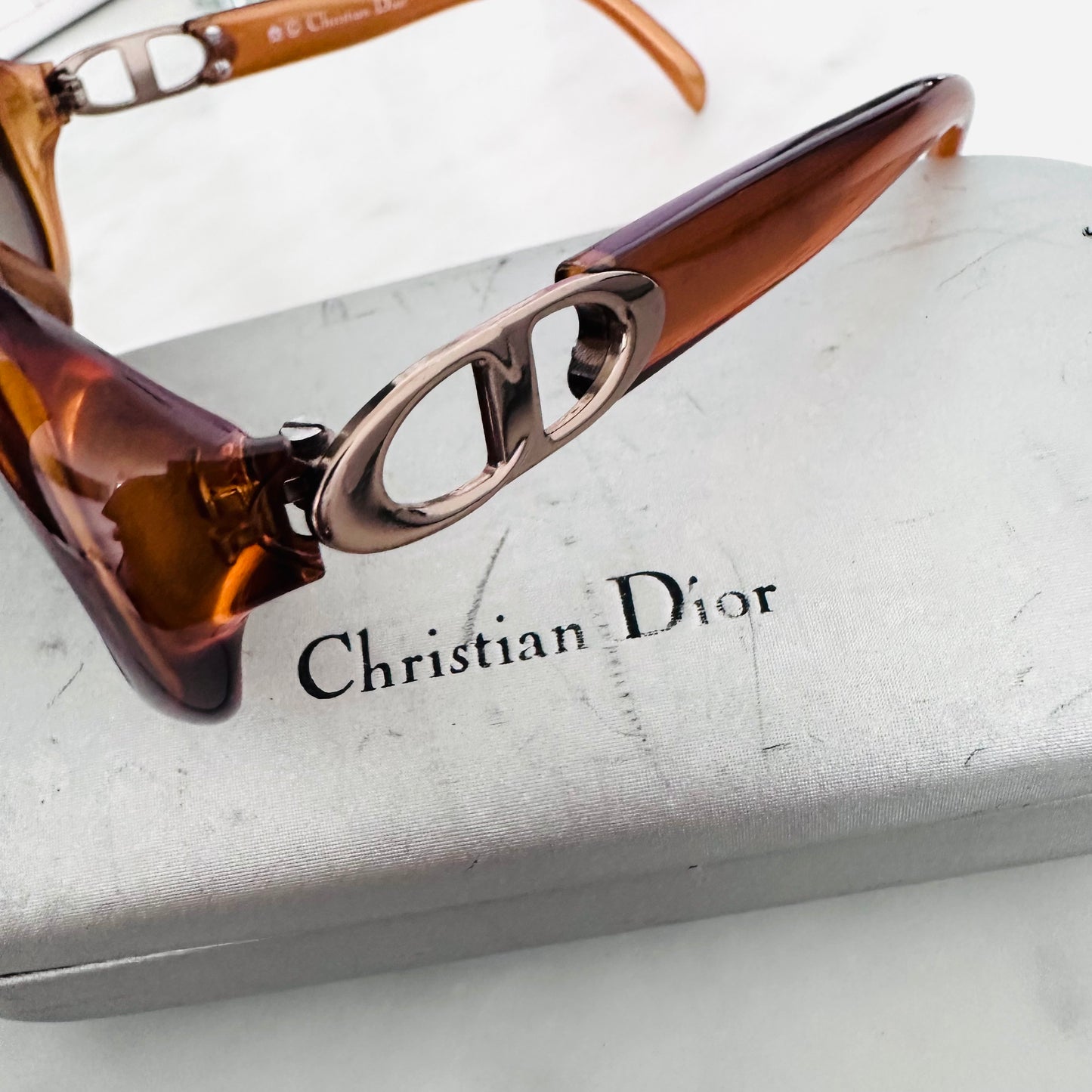 Christian Dior CD Brown Monogram Logo Aviator Sunglasses