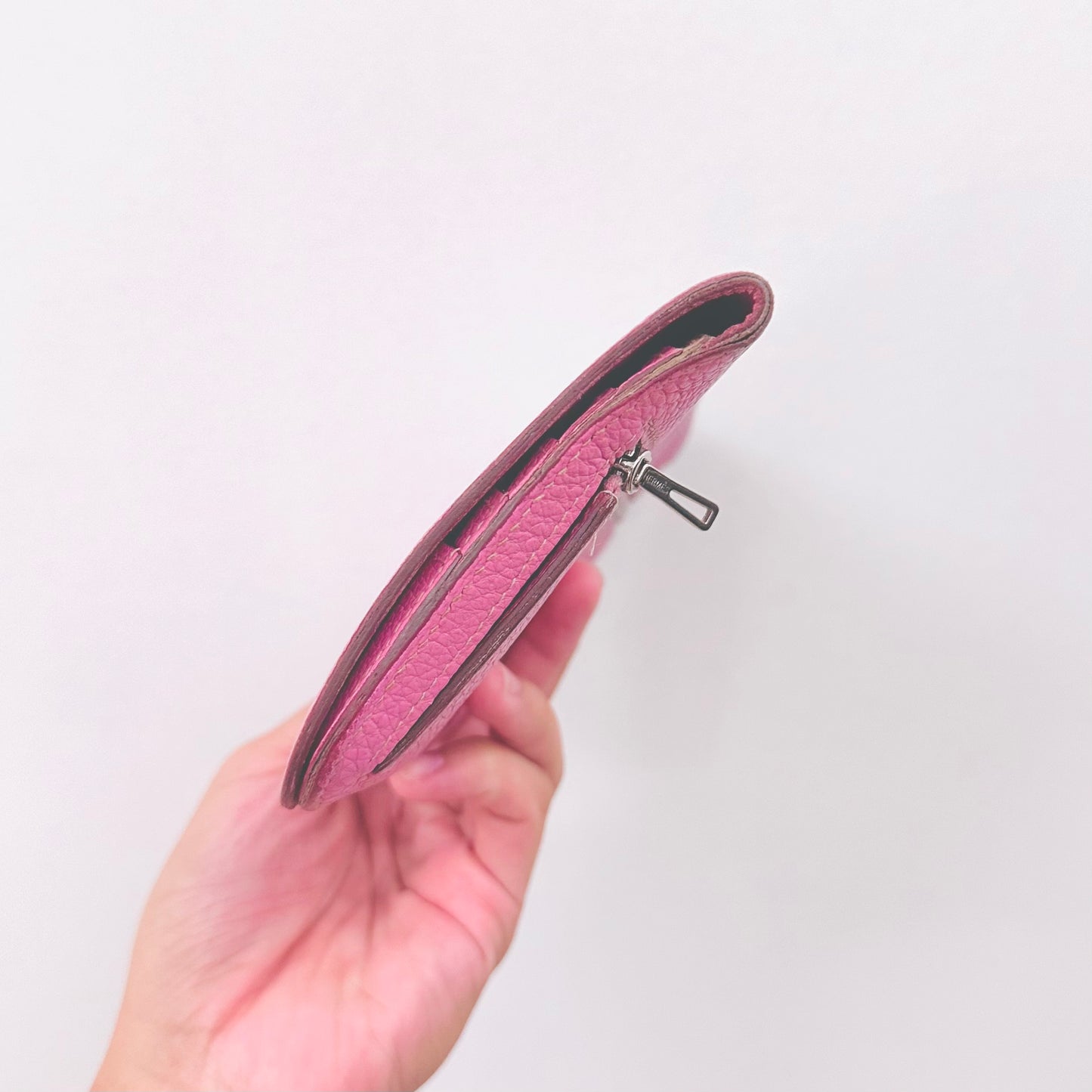 Hermes Dogon Bubblegum Pink / Gris Tourterelle Clemence Taurillon Leather H Long Bifold Flap Wallet