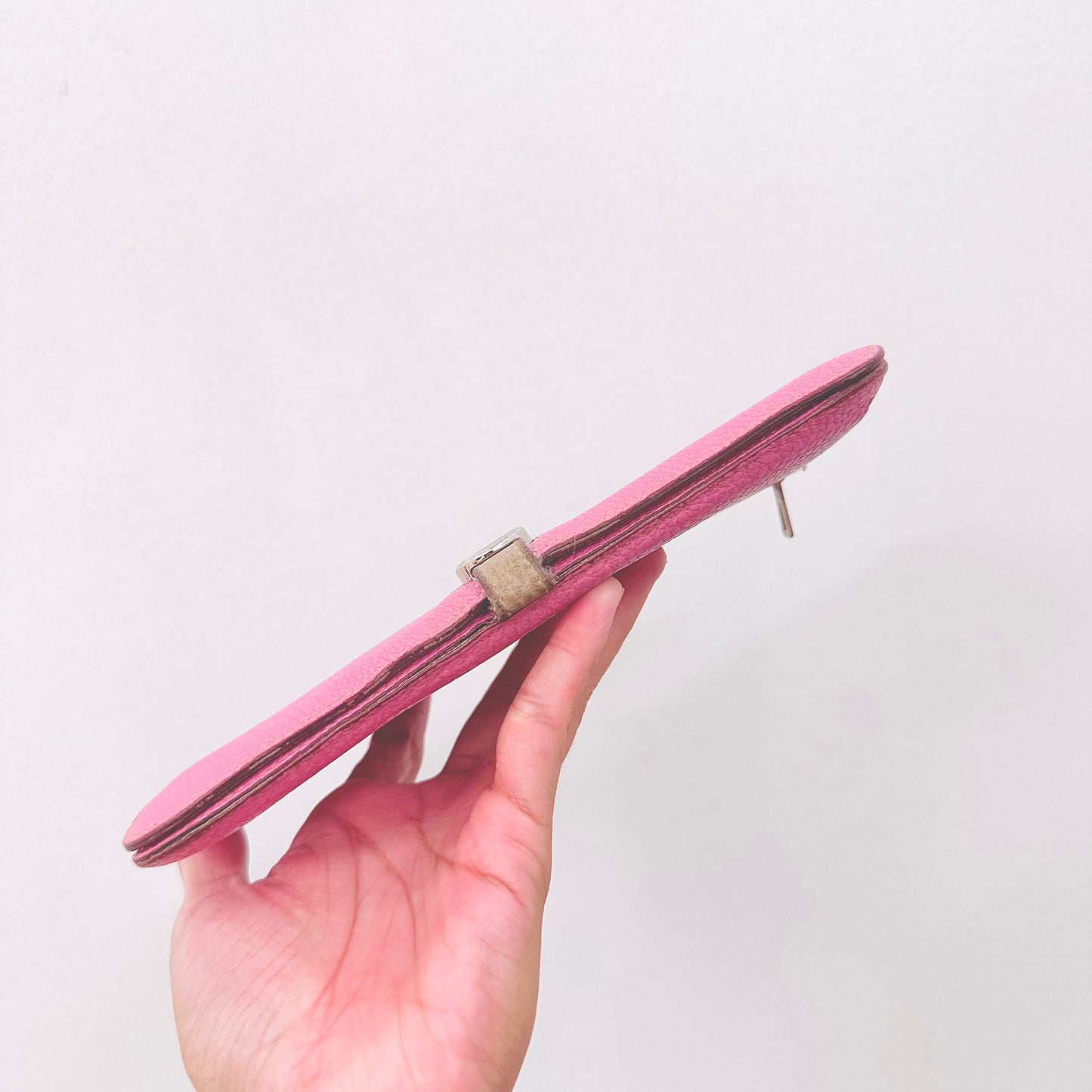 Hermes Dogon Bubblegum Pink / Gris Tourterelle Clemence Taurillon Leather H Long Bifold Flap Wallet
