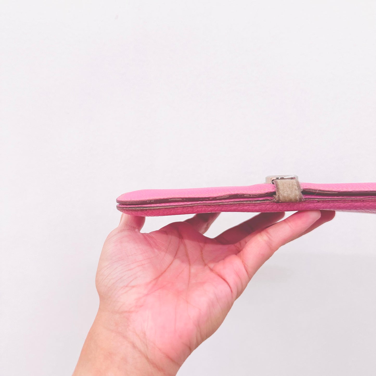 Hermes Dogon Bubblegum Pink / Gris Tourterelle Clemence Taurillon Leather H Long Bifold Flap Wallet