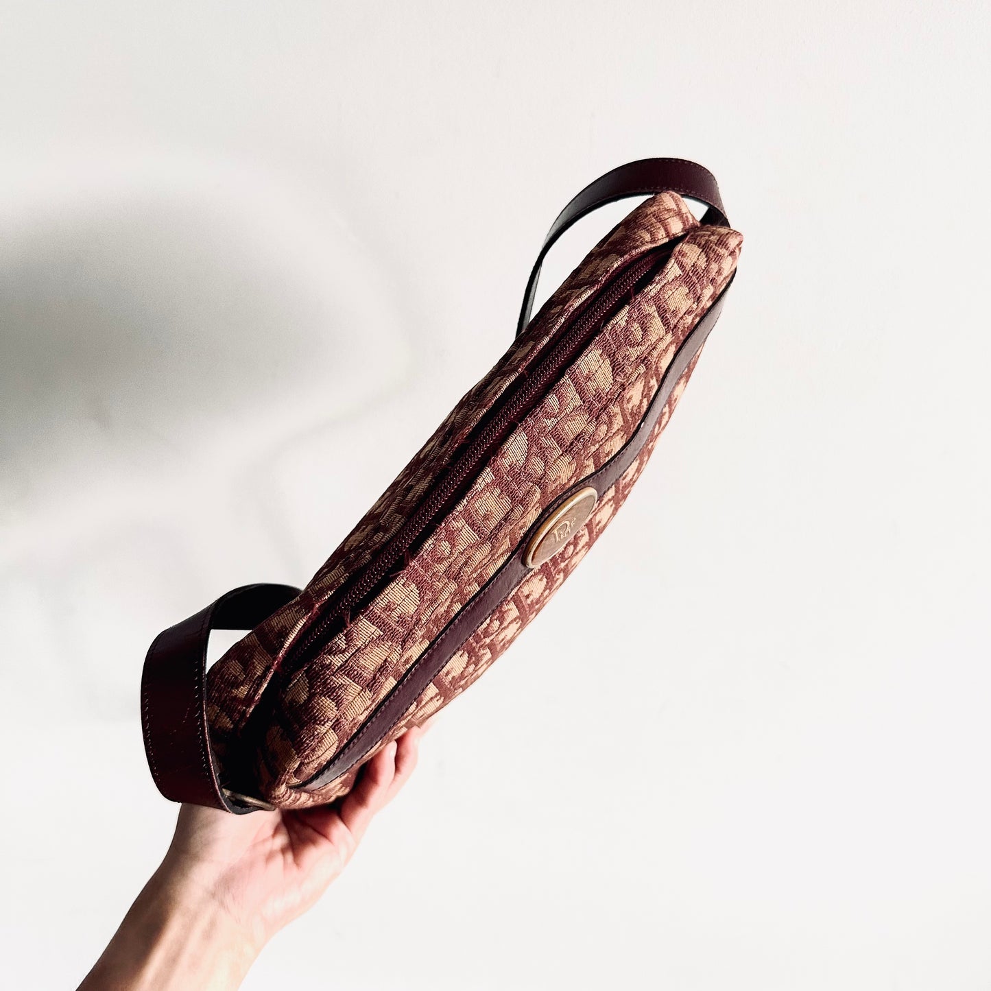 Christian Dior CD Maroon Red Oblique Monogram Logo Vintage Camera Shoulder Sling Bag