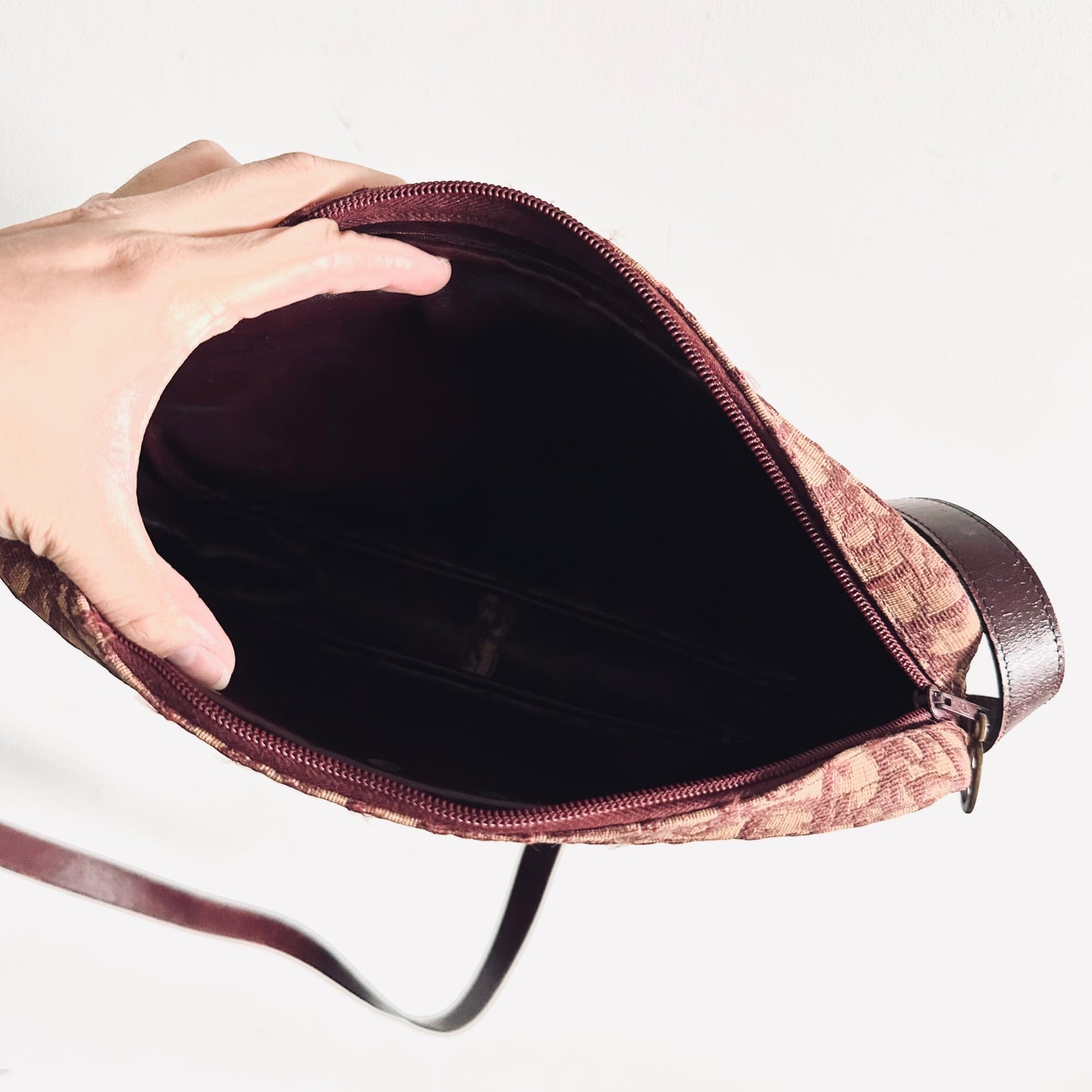 Christian Dior CD Maroon Red Oblique Monogram Logo Vintage Camera Shoulder Sling Bag