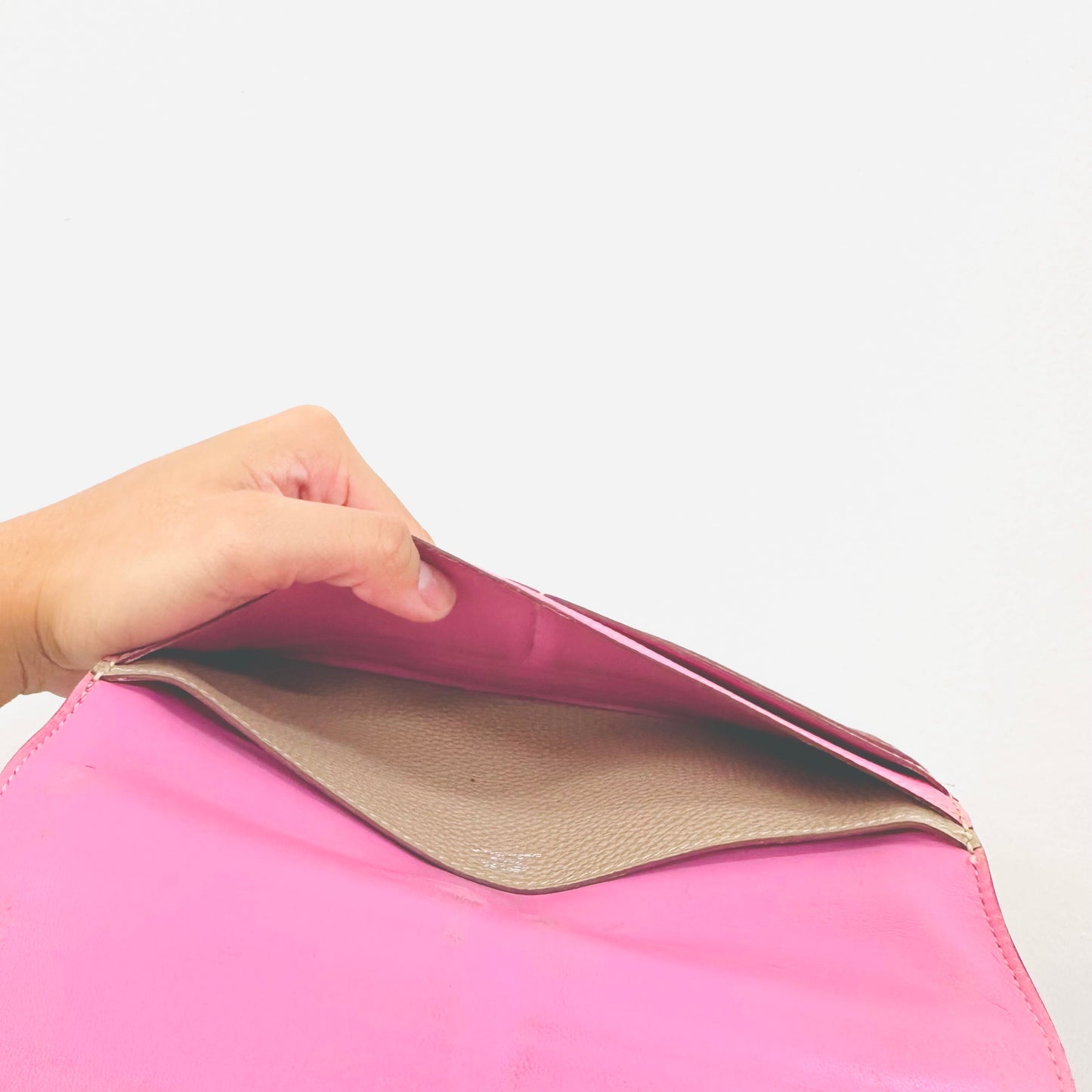 Hermes Dogon Bubblegum Pink / Gris Tourterelle Clemence Taurillon Leather H Long Bifold Flap Wallet