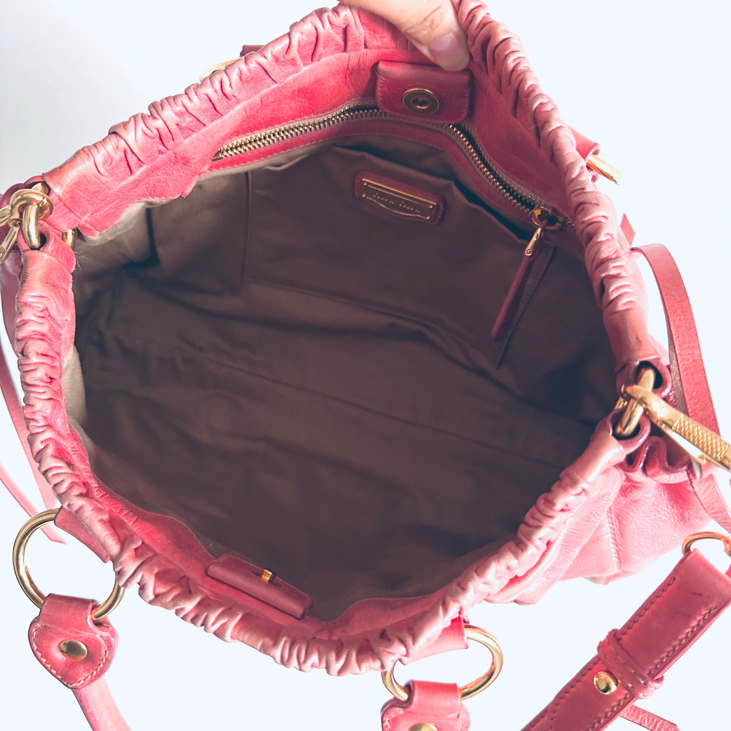 Miu Miu Classic Rose Pink GHW Vitello Lux Logo 2-Way Shopper Shoulder Sling Tote Bag
