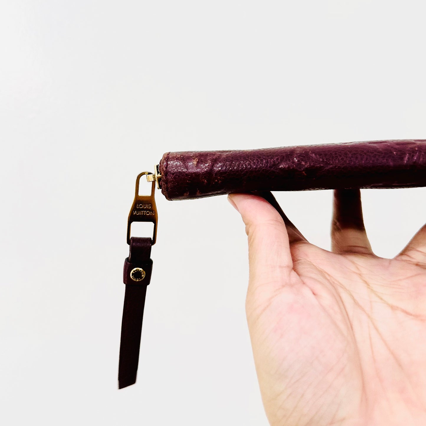 Louis Vuitton LV Burgundy Maroon GHW Monogram Empreinte Leather Classic Logo Zip Around Zippy Long Wallet