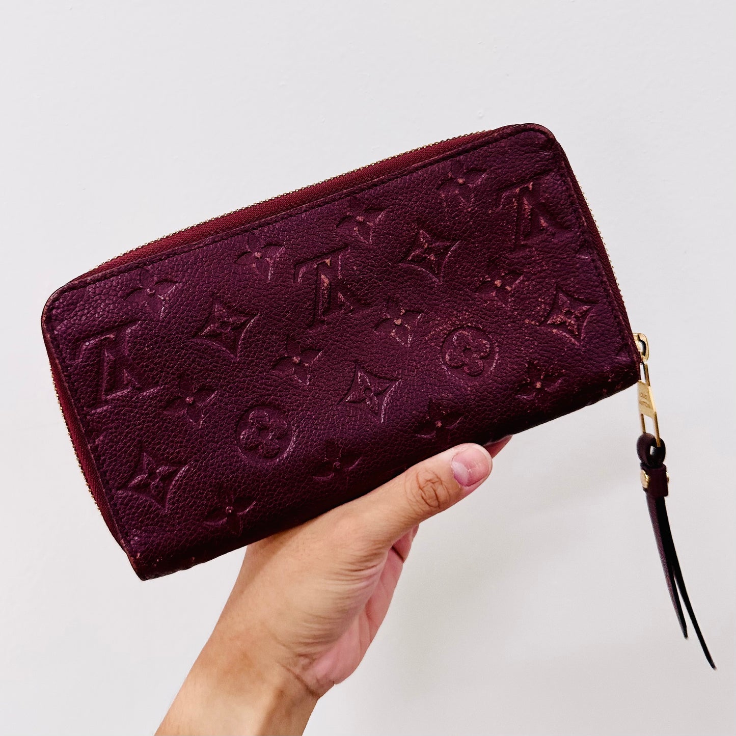 Louis Vuitton LV Burgundy Maroon GHW Monogram Empreinte Leather Classic Logo Zip Around Zippy Long Wallet