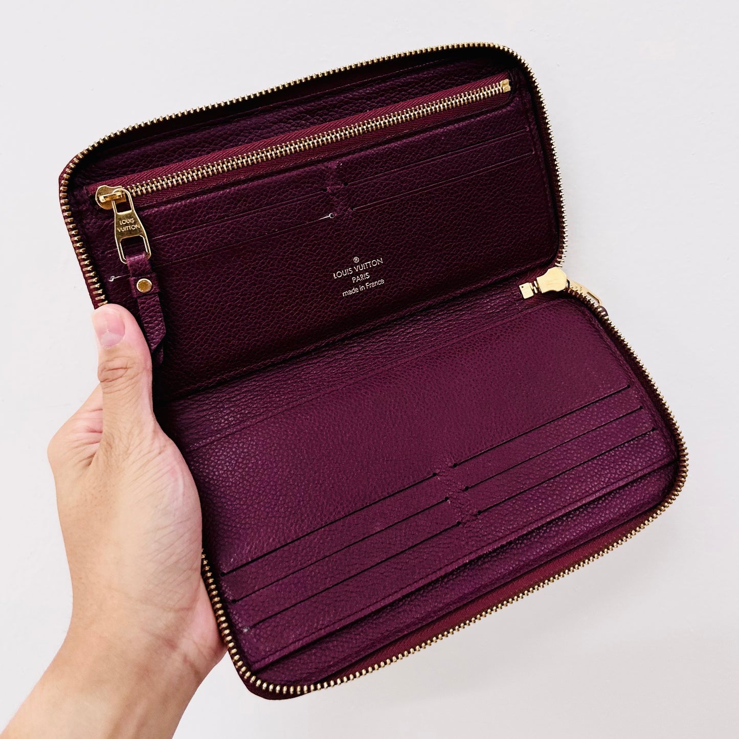 Louis Vuitton LV Burgundy Maroon GHW Monogram Empreinte Leather Classic Logo Zip Around Zippy Long Wallet