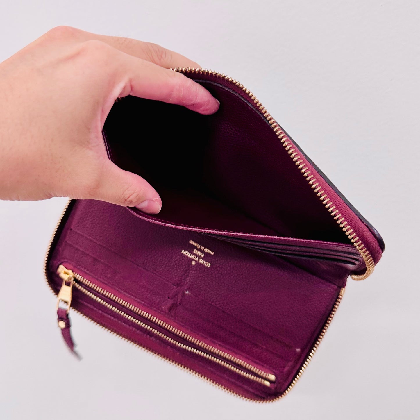 Louis Vuitton LV Burgundy Maroon GHW Monogram Empreinte Leather Classic Logo Zip Around Zippy Long Wallet