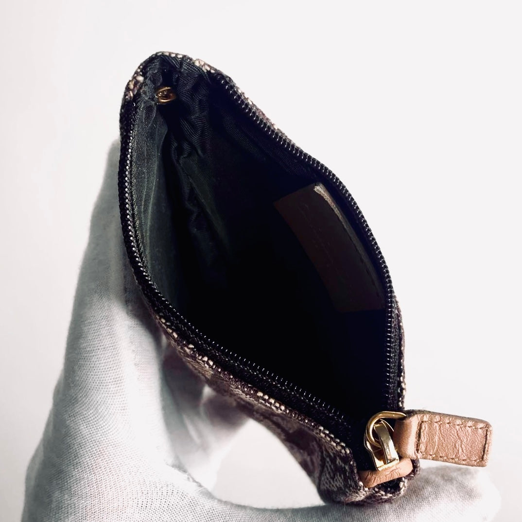Christian Dior CD Saddle Dark Brown GHW Oblique Monogram Logo Zip Compact Wallet Pouch Case