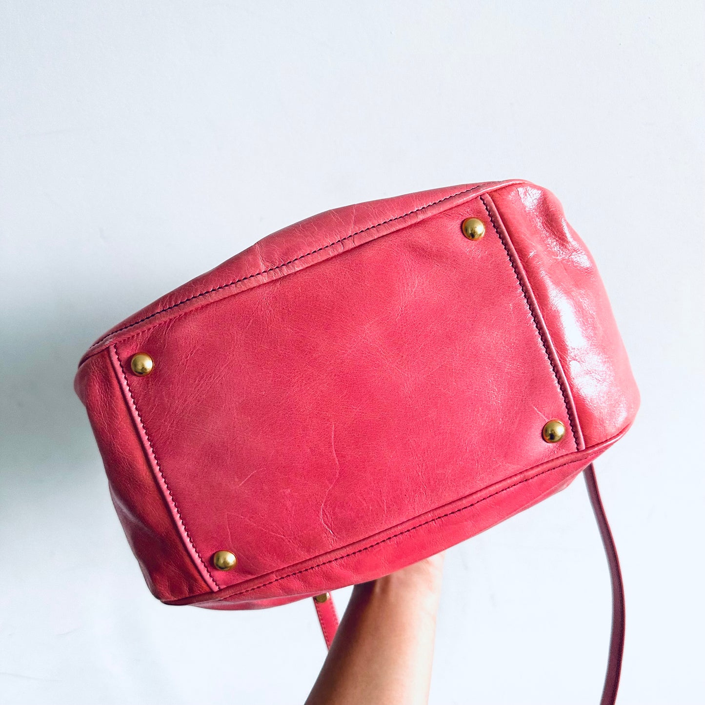 Miu Miu Rose Pink GHW Vitello Lux Classic Logo 2-Way Shopper Shoulder Bauletto Sling Tote Bag