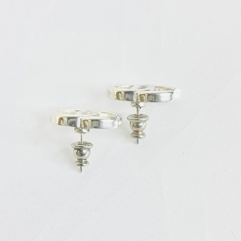 Chanel Classic CC Monogram Logo Silver Stud Vintage Earrings