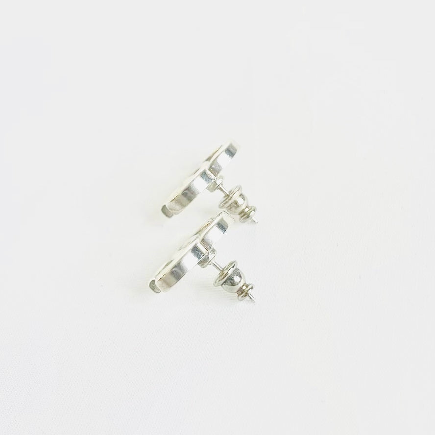 Chanel Classic CC Monogram Logo Silver Stud Vintage Earrings