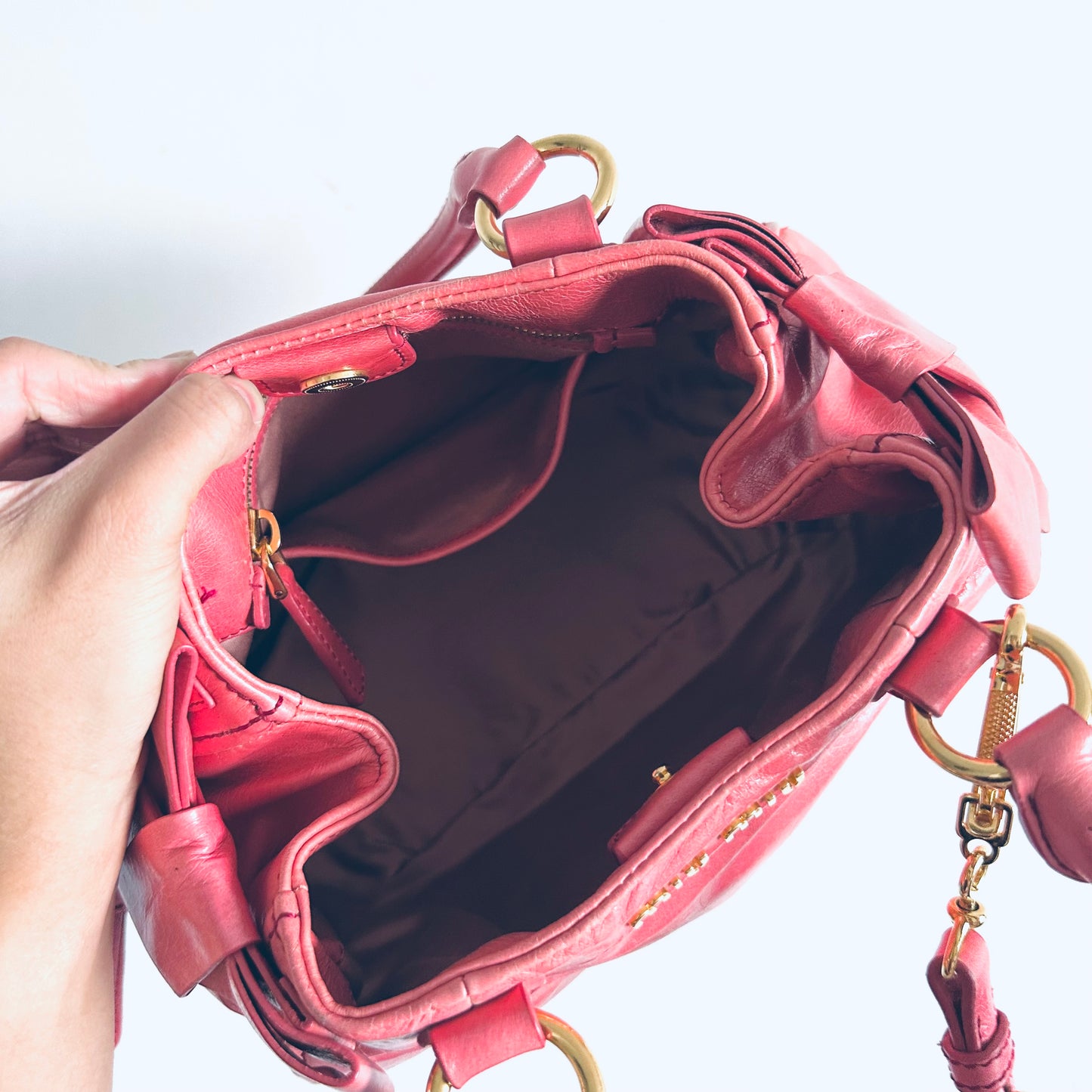 Miu Miu Rose Pink GHW Vitello Lux Classic Logo 2-Way Shopper Shoulder Bauletto Sling Tote Bag