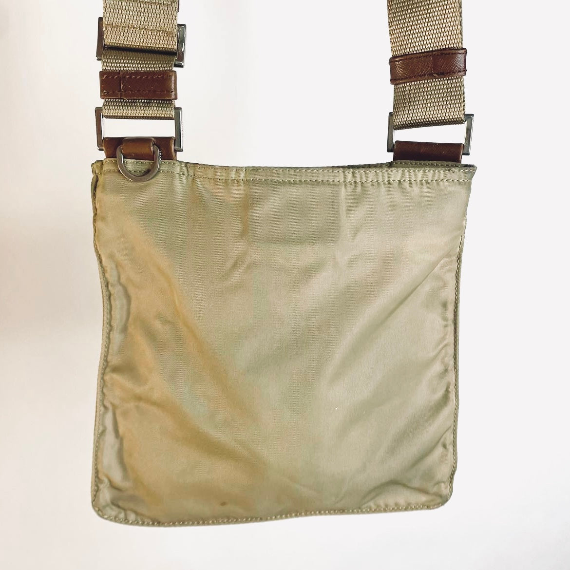 Prada Khaki Tessuto Classic Monogram Logo Nylon Utility Shoulder Sling Bag