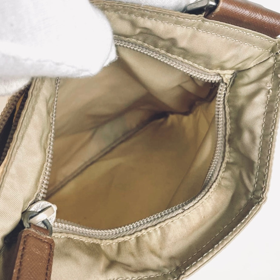 Prada Khaki Tessuto Classic Monogram Logo Nylon Utility Shoulder Sling Bag