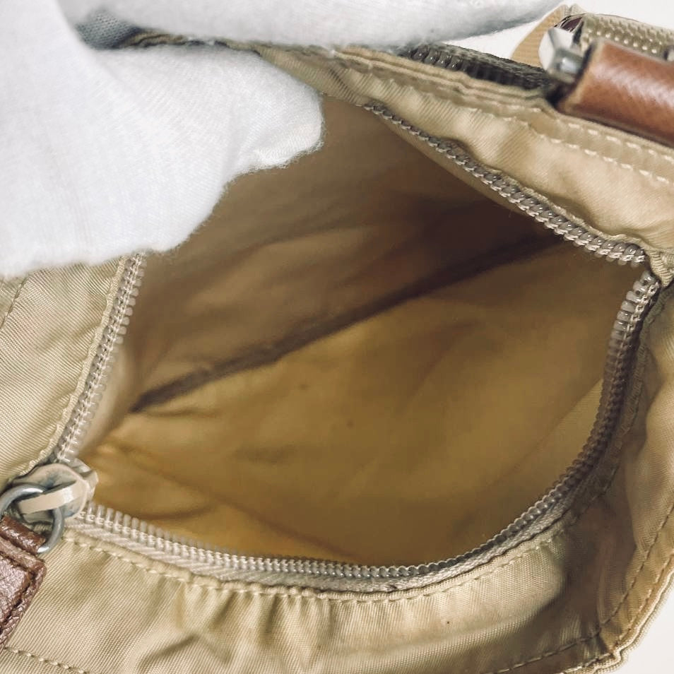 Prada Khaki Tessuto Classic Monogram Logo Nylon Utility Shoulder Sling Bag