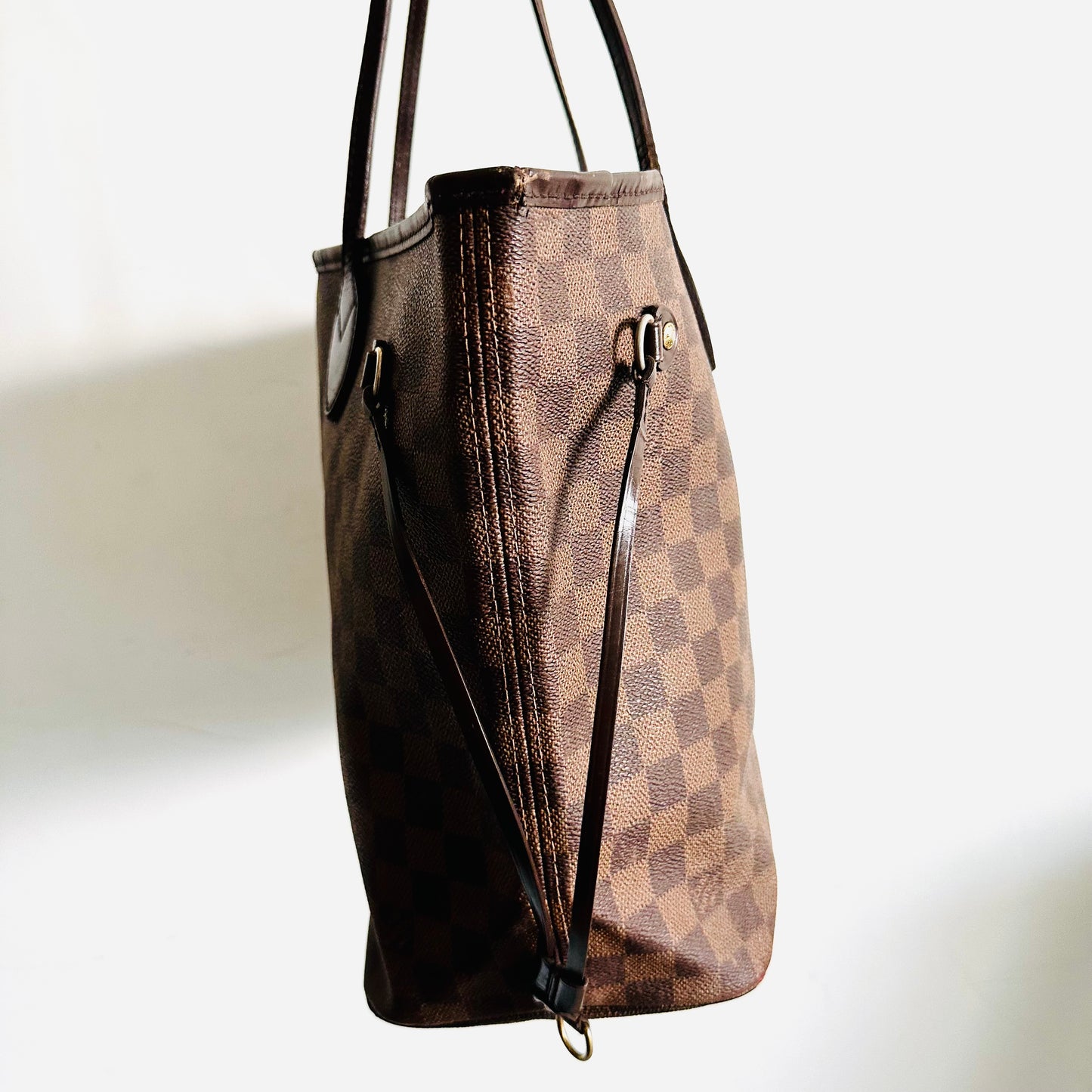 Louis Vuitton LV Neverfull MM Damier Ebene DE Monogram Logo GHW Shopper Shoulder Tote Bag