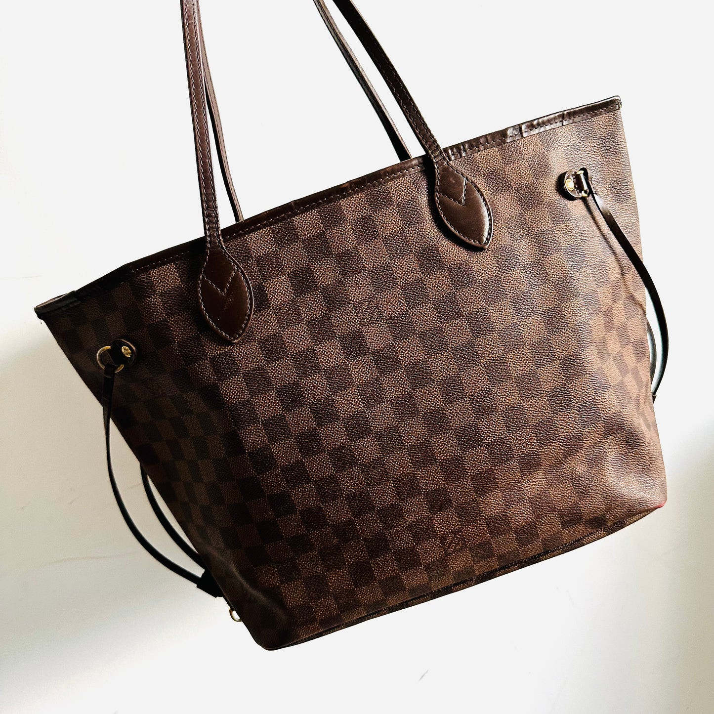 Louis Vuitton LV Neverfull MM Damier Ebene DE Monogram Logo GHW Shopper Shoulder Tote Bag