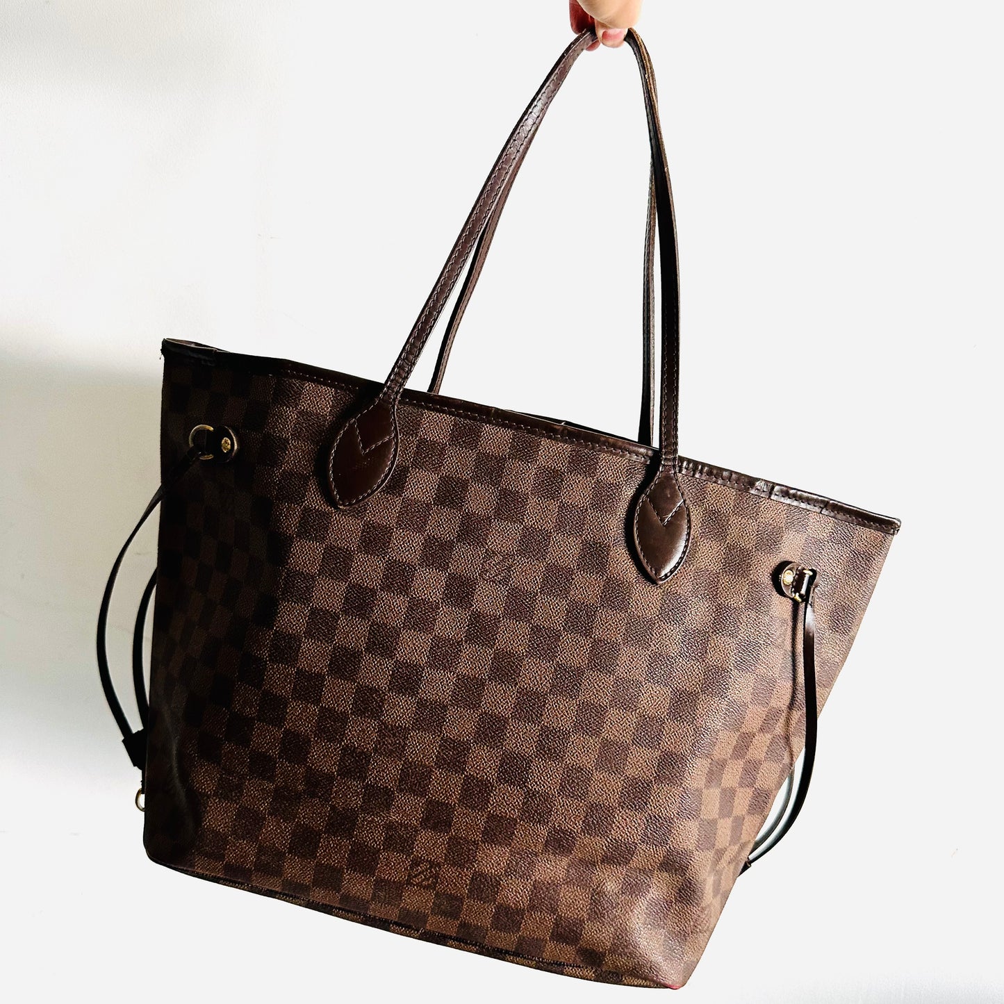 Louis Vuitton LV Neverfull MM Damier Ebene DE Monogram Logo GHW Shopper Shoulder Tote Bag