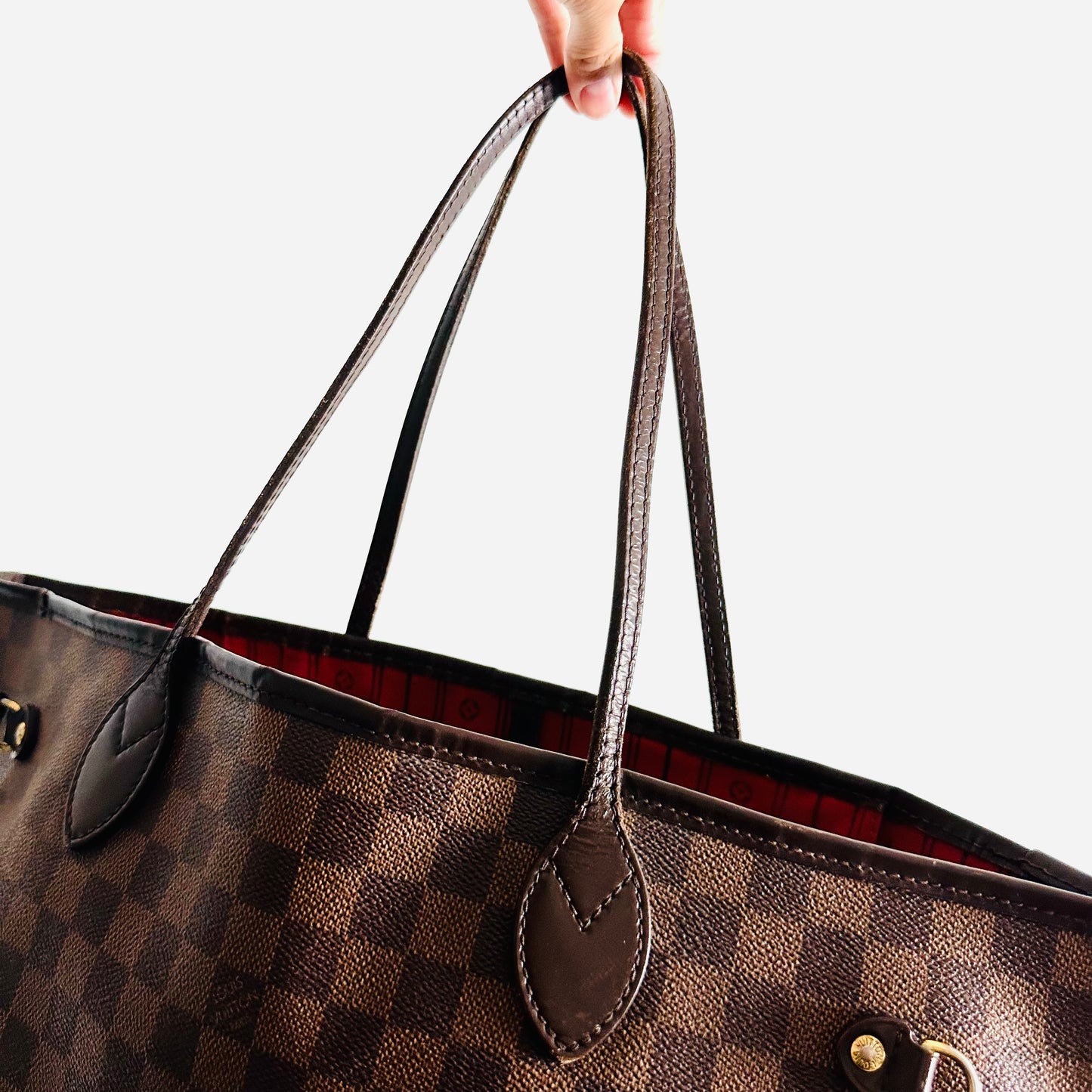 Louis Vuitton LV Neverfull MM Damier Ebene DE Monogram Logo GHW Shopper Shoulder Tote Bag
