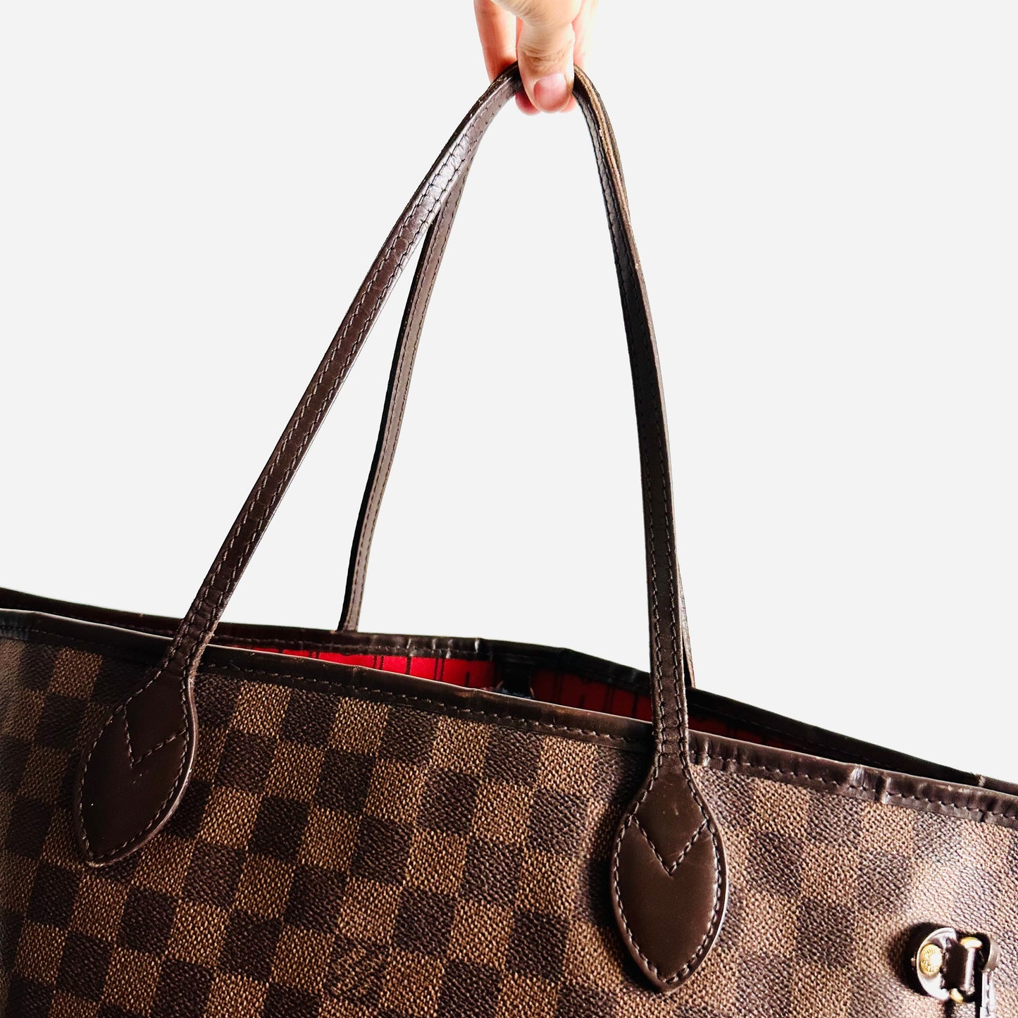 Louis Vuitton LV Neverfull MM Damier Ebene DE Monogram Logo GHW Shopper Shoulder Tote Bag