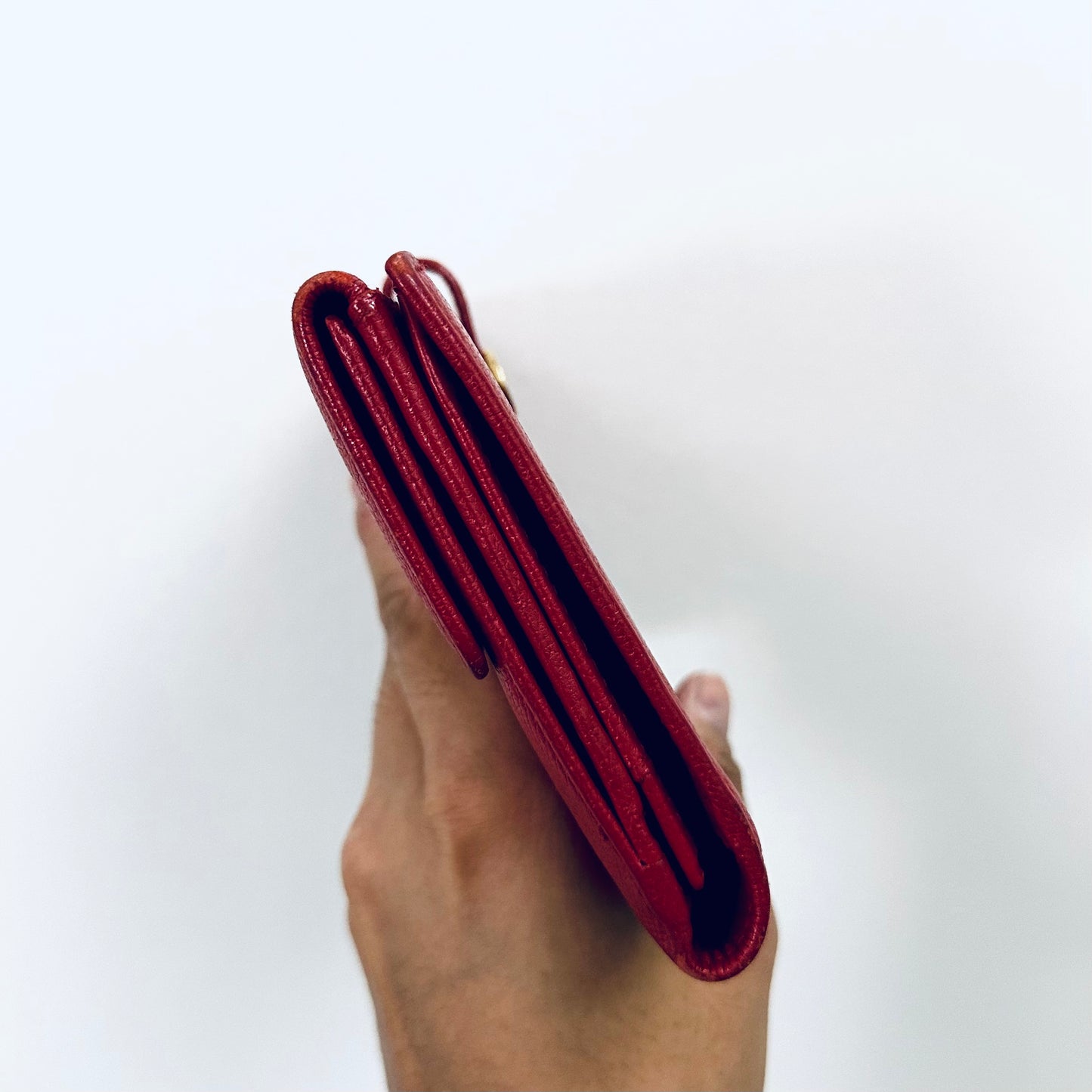 Chanel Red GHW CC Logo Grained Calfskin Leather Vintage Bifold Flap Long Wallet 8s