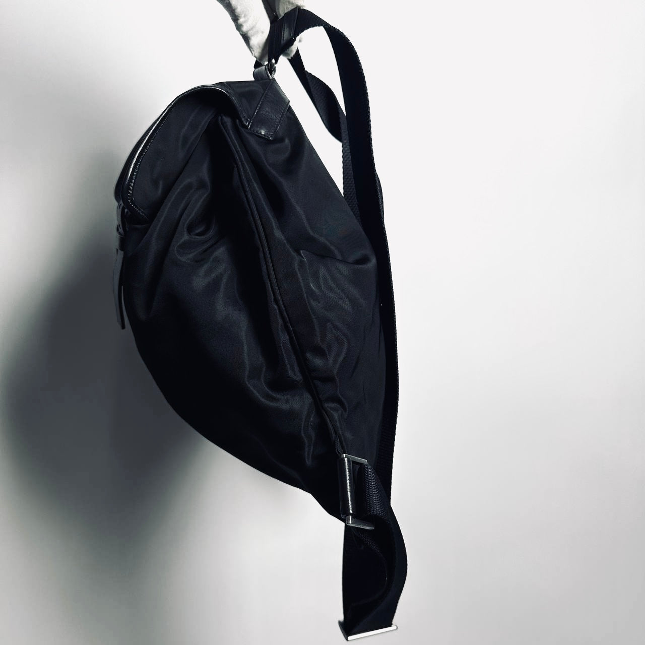 Prada Black Tessuto Classic Monogram Logo Nylon & Leather Backpack Drawstring Bag