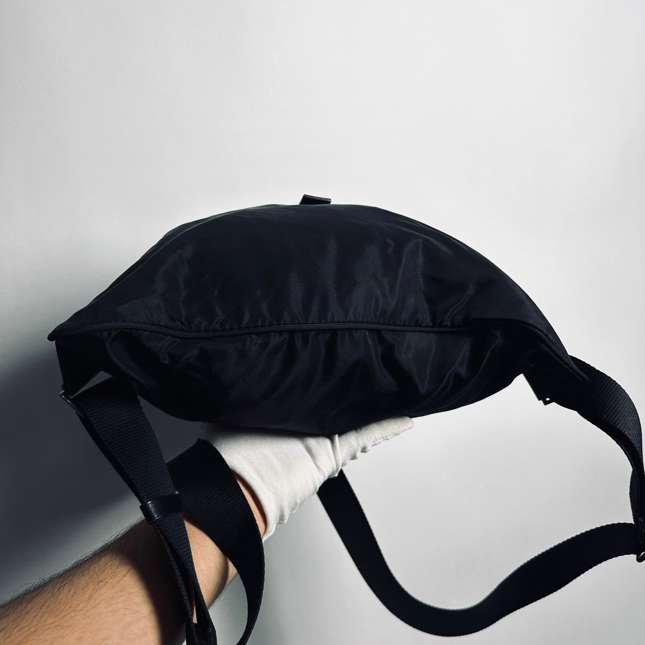 Prada Black Tessuto Classic Monogram Logo Nylon & Leather Backpack Drawstring Bag