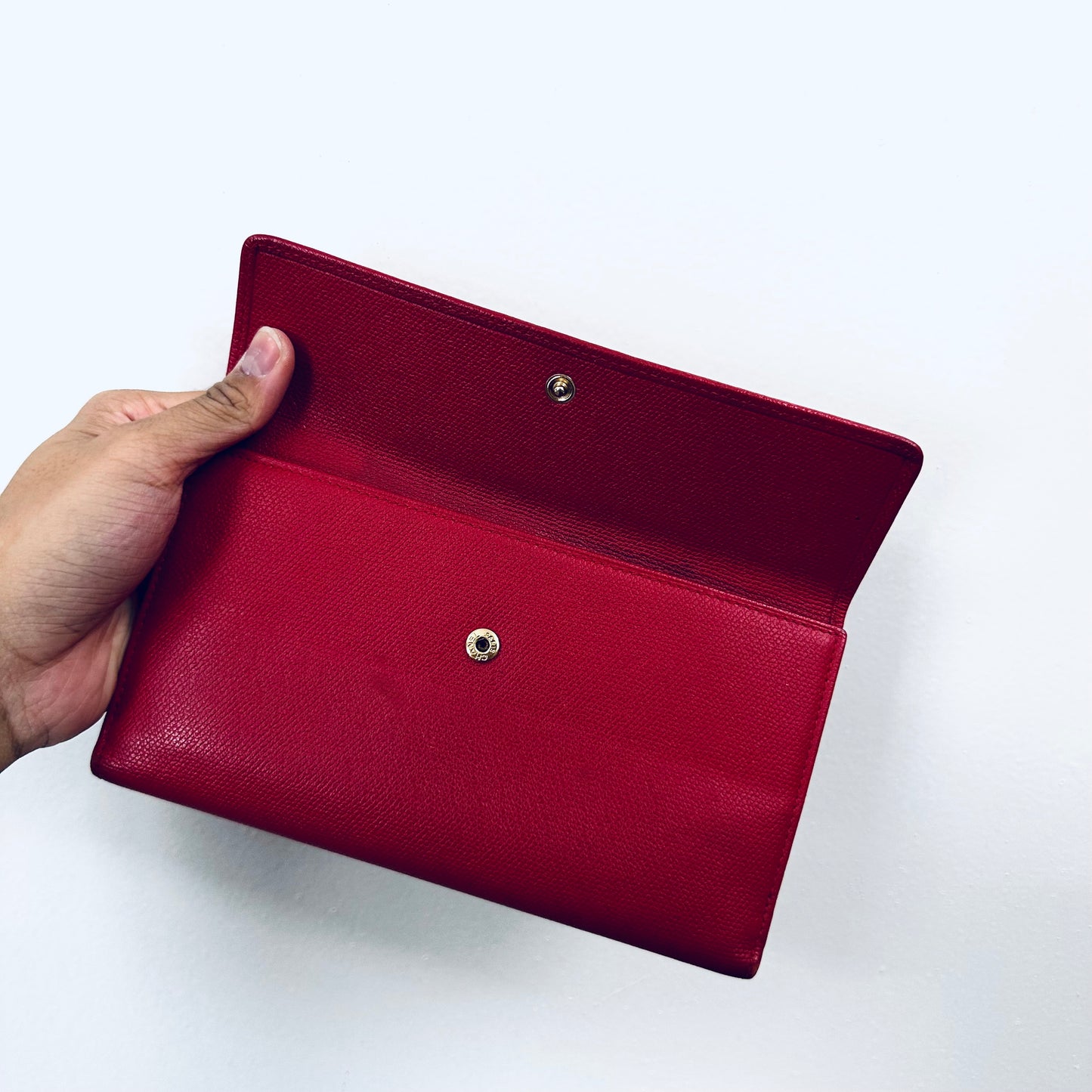 Chanel Red GHW CC Logo Grained Calfskin Leather Vintage Bifold Flap Long Wallet 8s