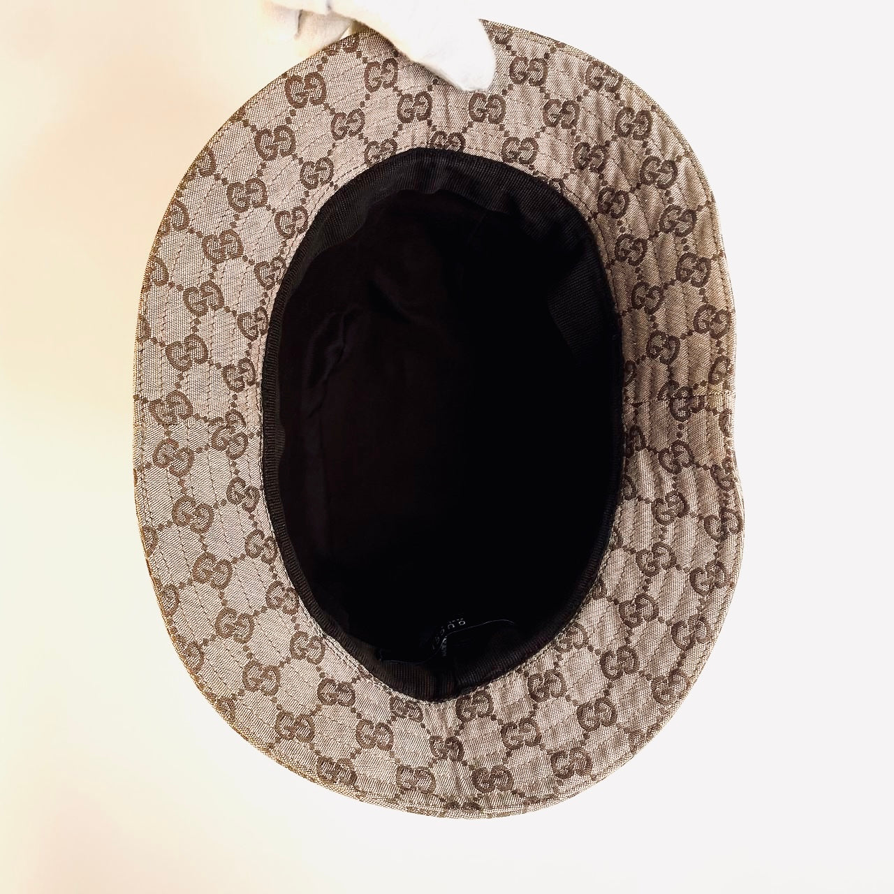 Gucci Beige GHW GG Monogram Logo Web Striped Bucket Hat