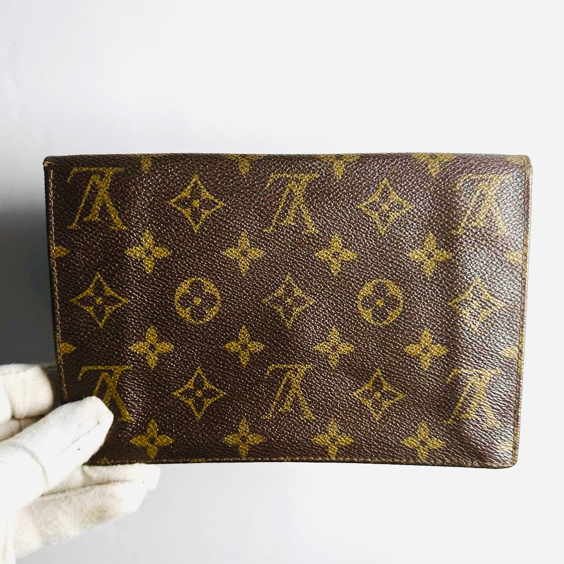 Louis Vuitton LV Monogram Logo GHW Vintage Toiletry Pouch Flap Clutch Case
