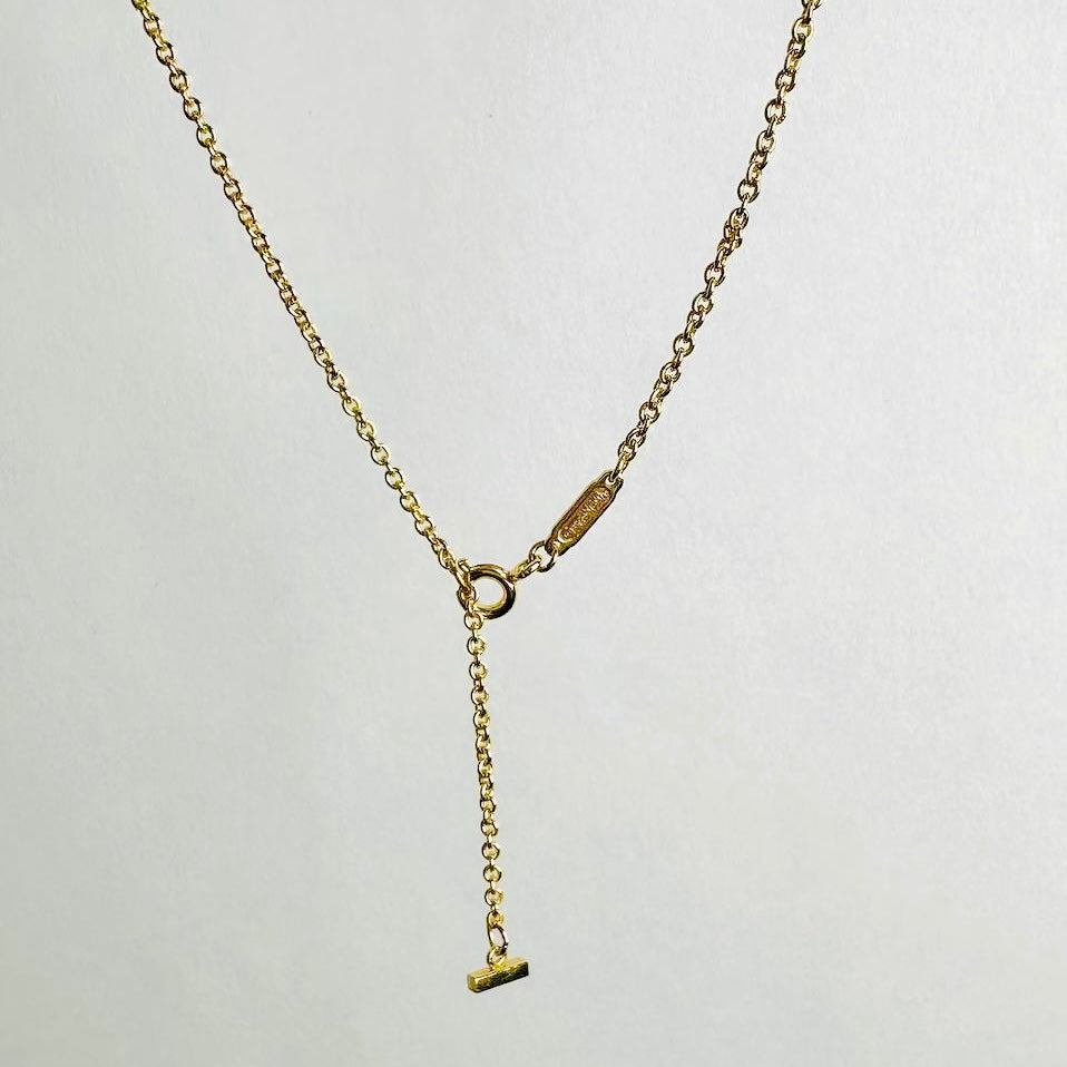 Tiffany & Co T&C T Wire Smile Pendant Au750 18K Yellow Gold With Diamonds Small SM Chain Necklace