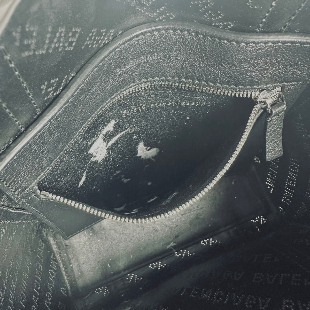 Balenciaga Metallic Silver Everyday XXS Monogram Logo 2-Way Shoulder Shopper Perforated Leather Tote Bag