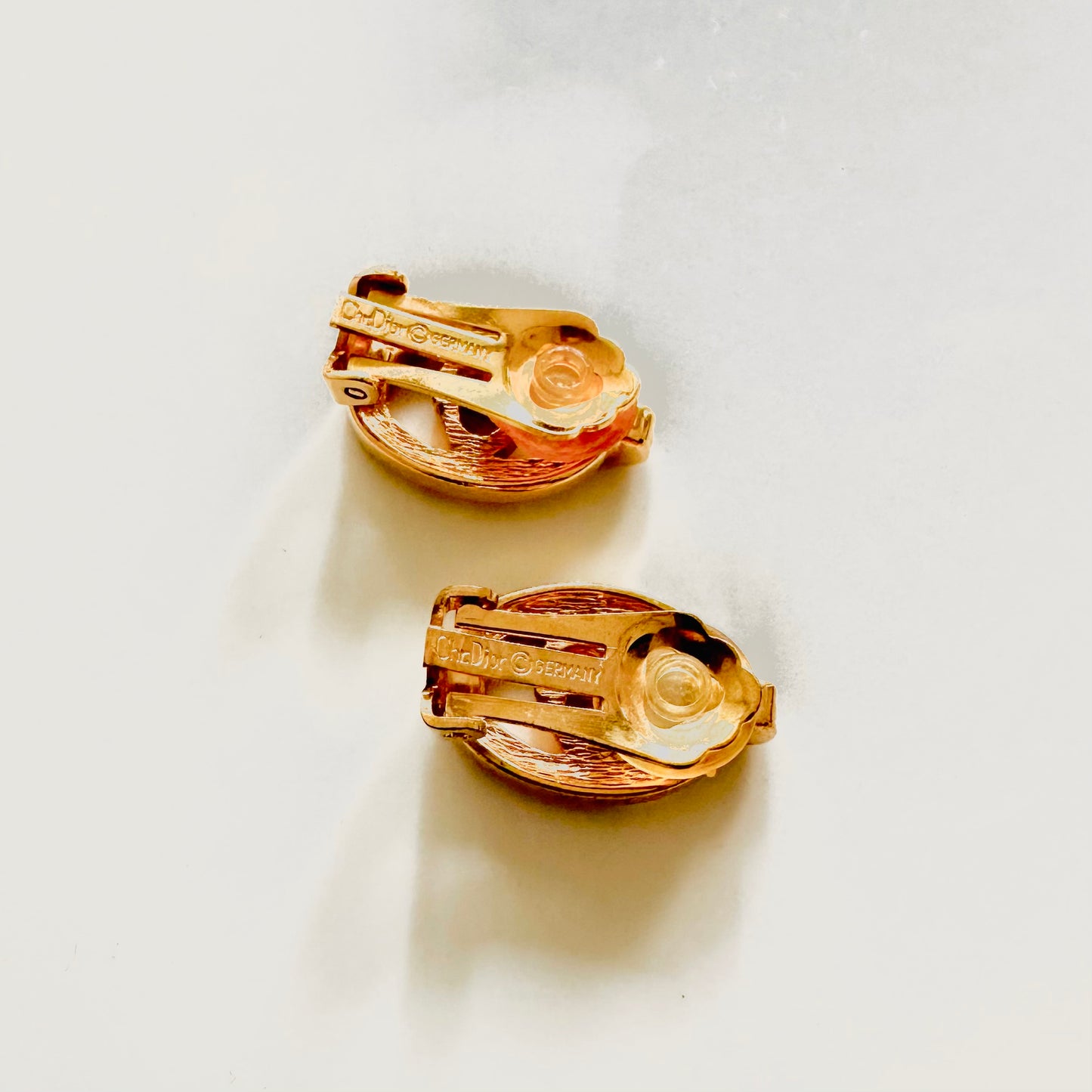 Christian Dior CD Monogram Logo Gold Crystals Oval Vintage Clip On Earrings