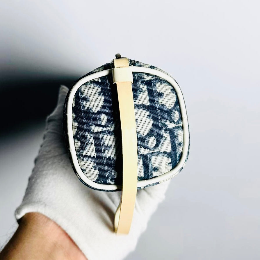 Christian Dior CD Navy Blue Oblique Monogram Logo Roller Papillon Wrislet Pouch Case Clutch