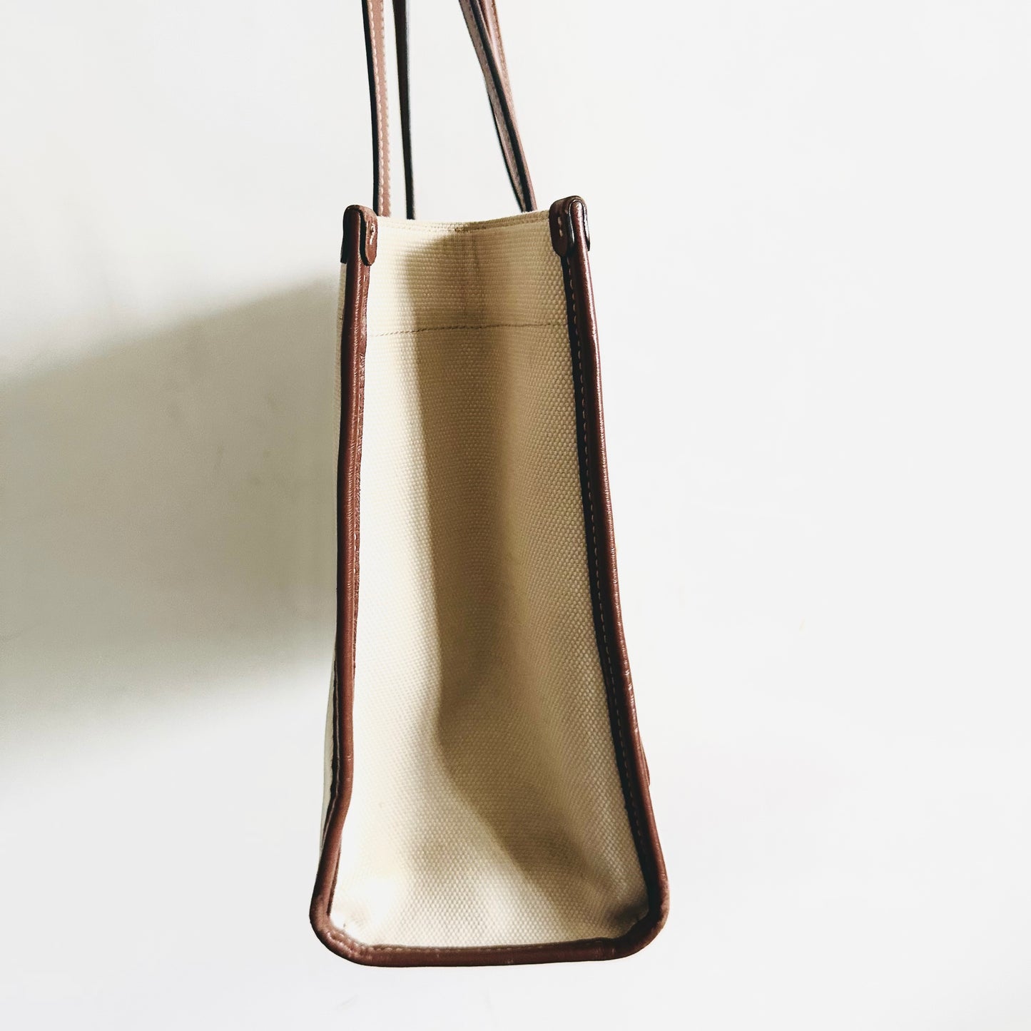 Burberry Small Freya Giant Monogram Logo Shopper Shoulder Tote Bag (Natural / Tan)