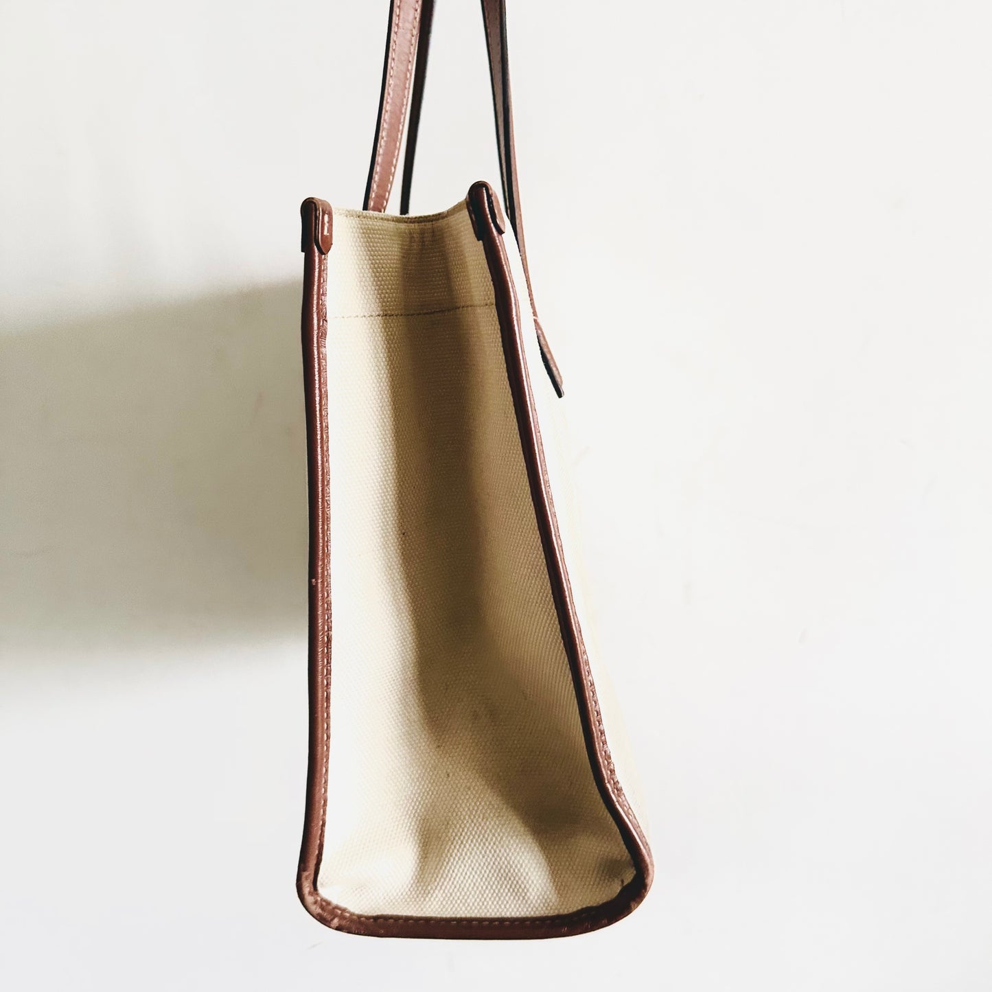 Burberry Small Freya Giant Monogram Logo Shopper Shoulder Tote Bag (Natural / Tan)