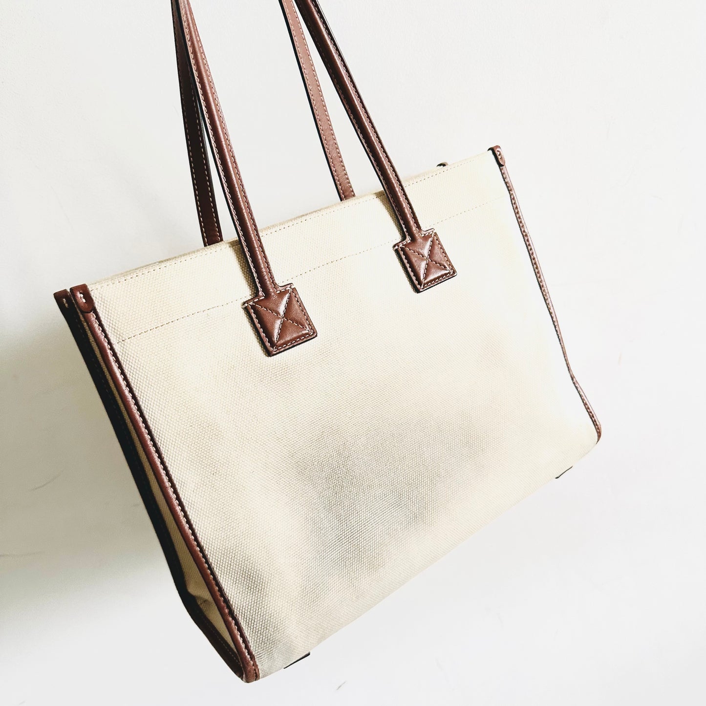 Burberry Small Freya Giant Monogram Logo Shopper Shoulder Tote Bag (Natural / Tan)