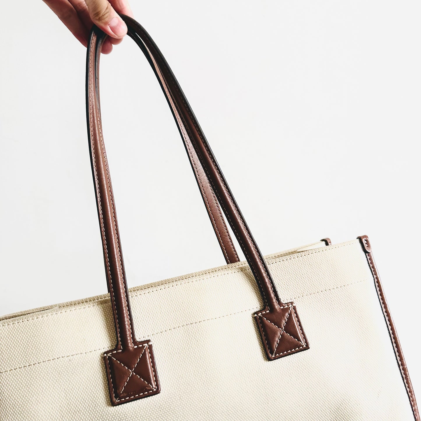 Burberry Small Freya Giant Monogram Logo Shopper Shoulder Tote Bag (Natural / Tan)