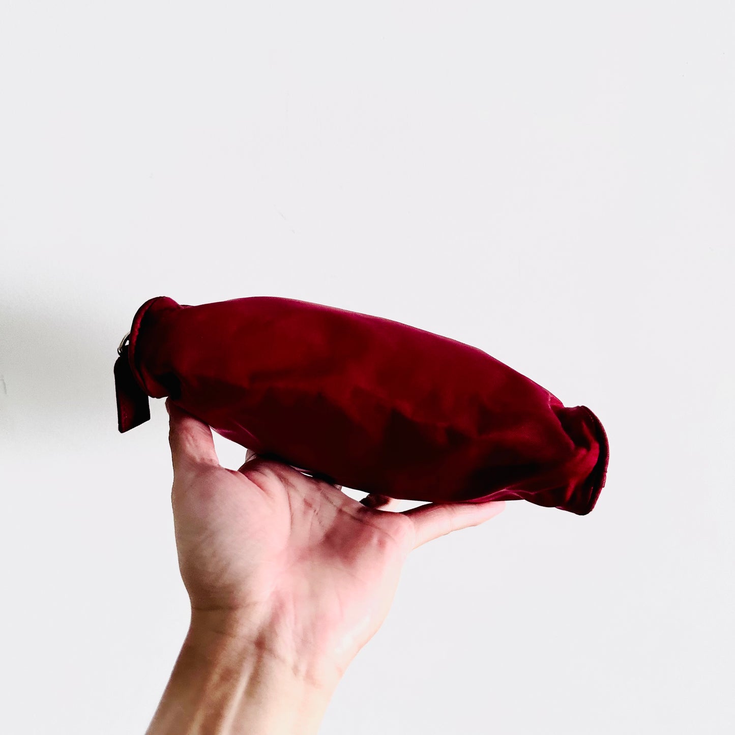 Prada Maroon Red Tessuto Monogram Logo Classic Nylon Zip Clutch Pouch Case