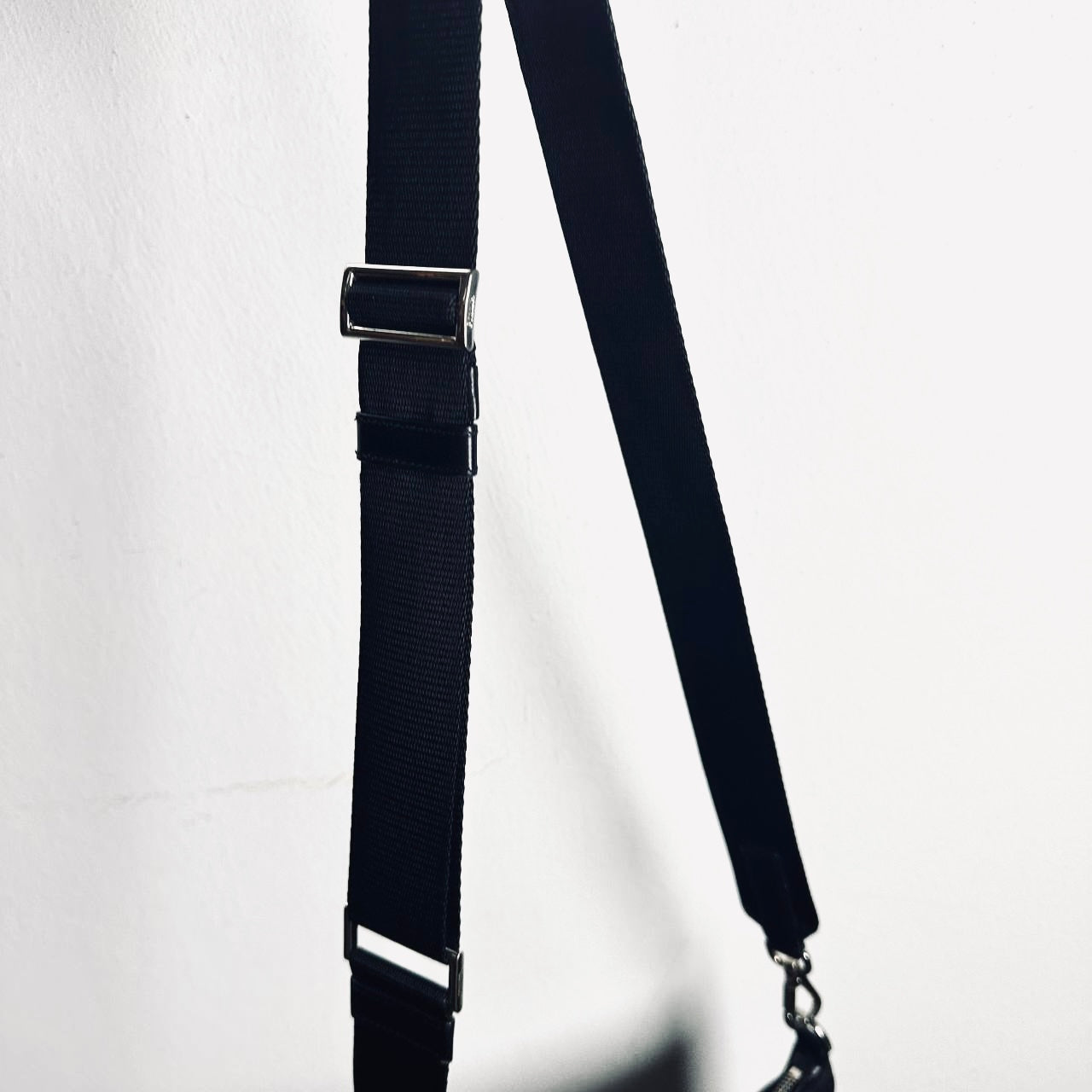 Prada Black Tessuto Monogram Logo Nylon & Leather Hobo Baguette Shoulder Sling Bag