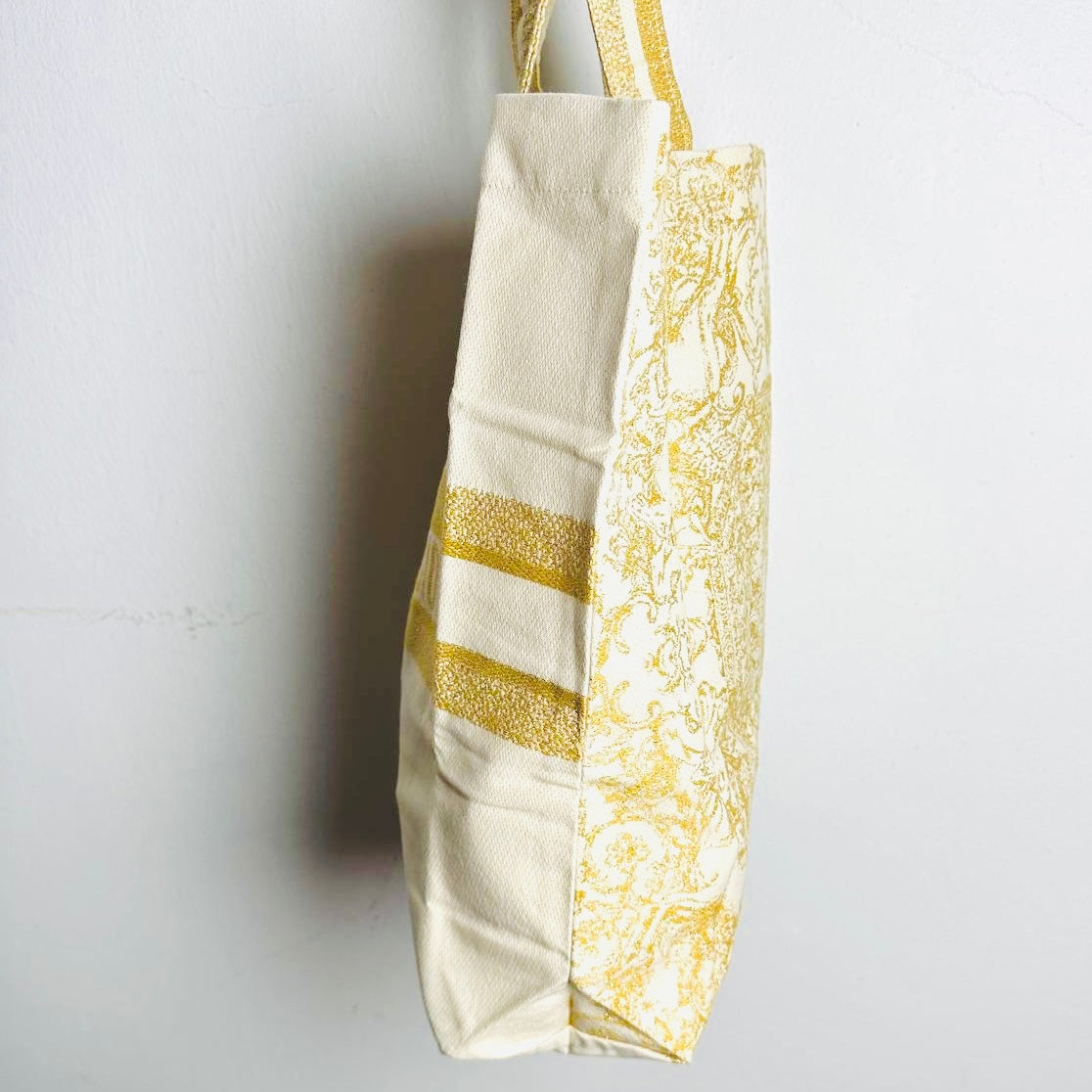 Christian Dior CD Beige / Gold Monogram Logo Floral Striped Shopper Shoulder Tote Bag