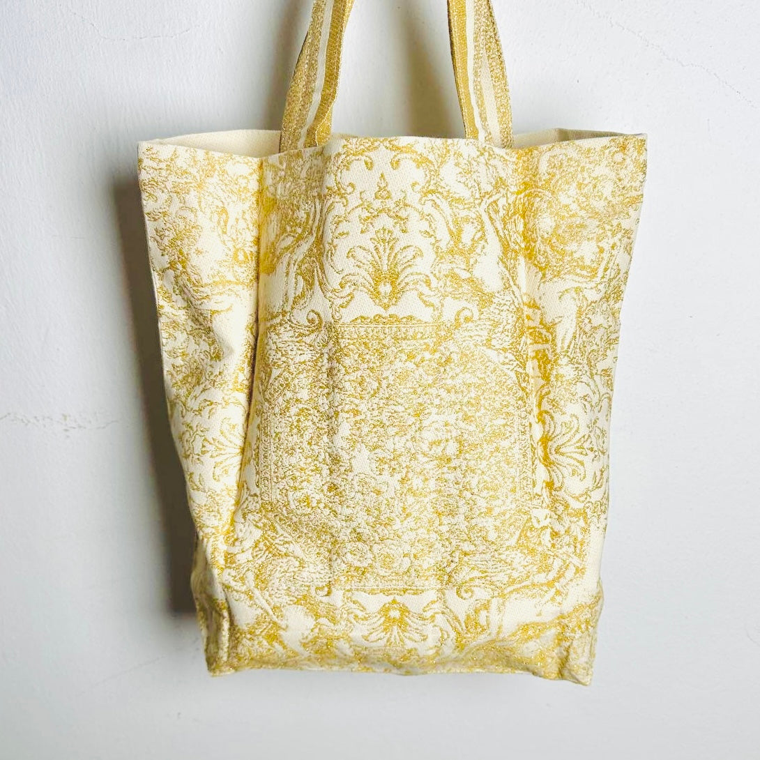 Christian Dior CD Beige / Gold Monogram Logo Floral Striped Shopper Shoulder Tote Bag